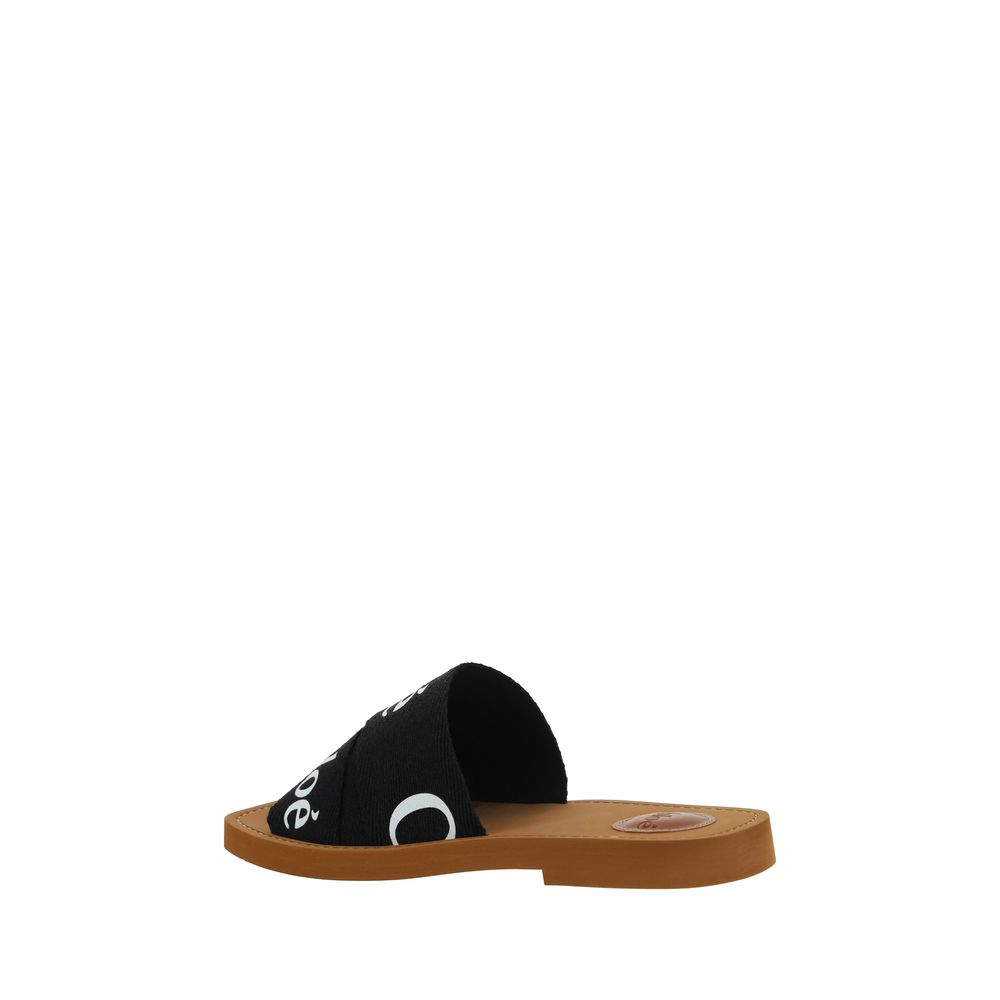 ChloƩ Black Cotton Flat Sandals - Image 3