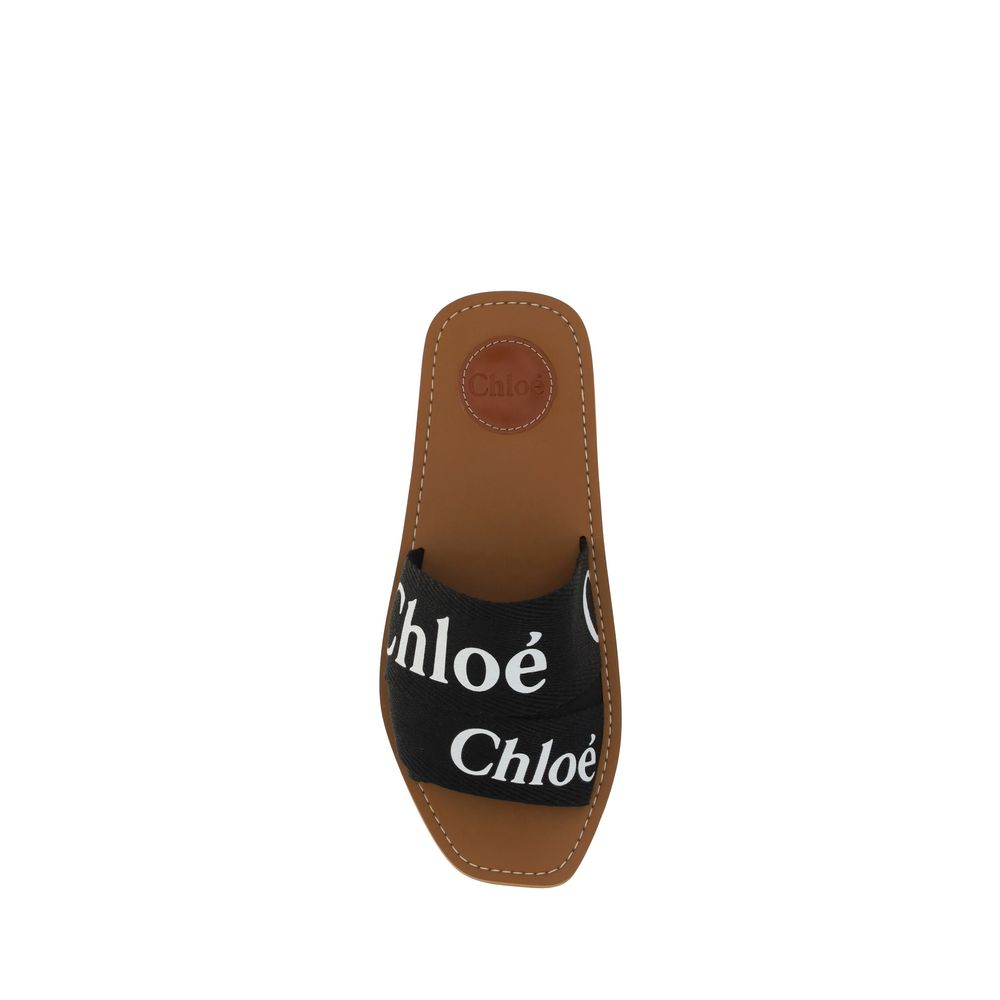 ChloƩ Black Cotton Flat Sandals - Image 4