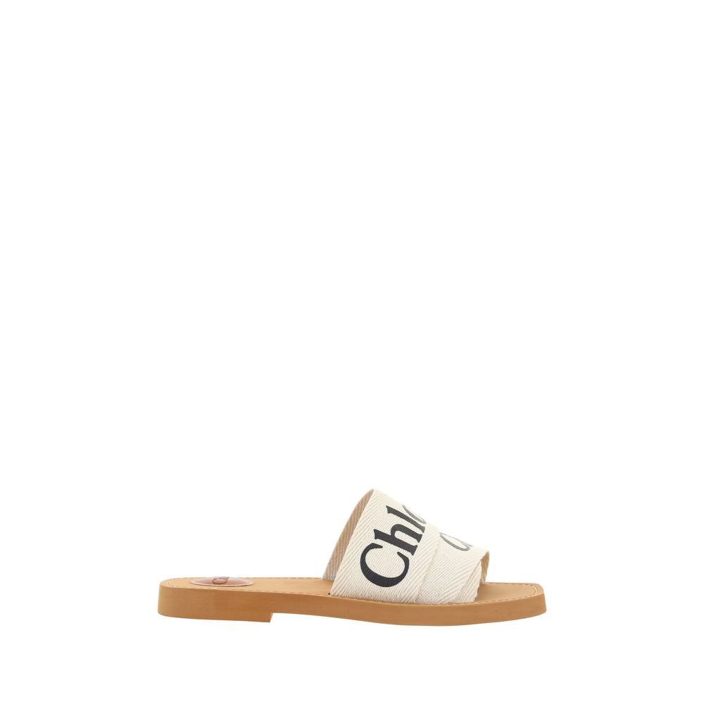 ChloƩ White Cotton Flat Sandals