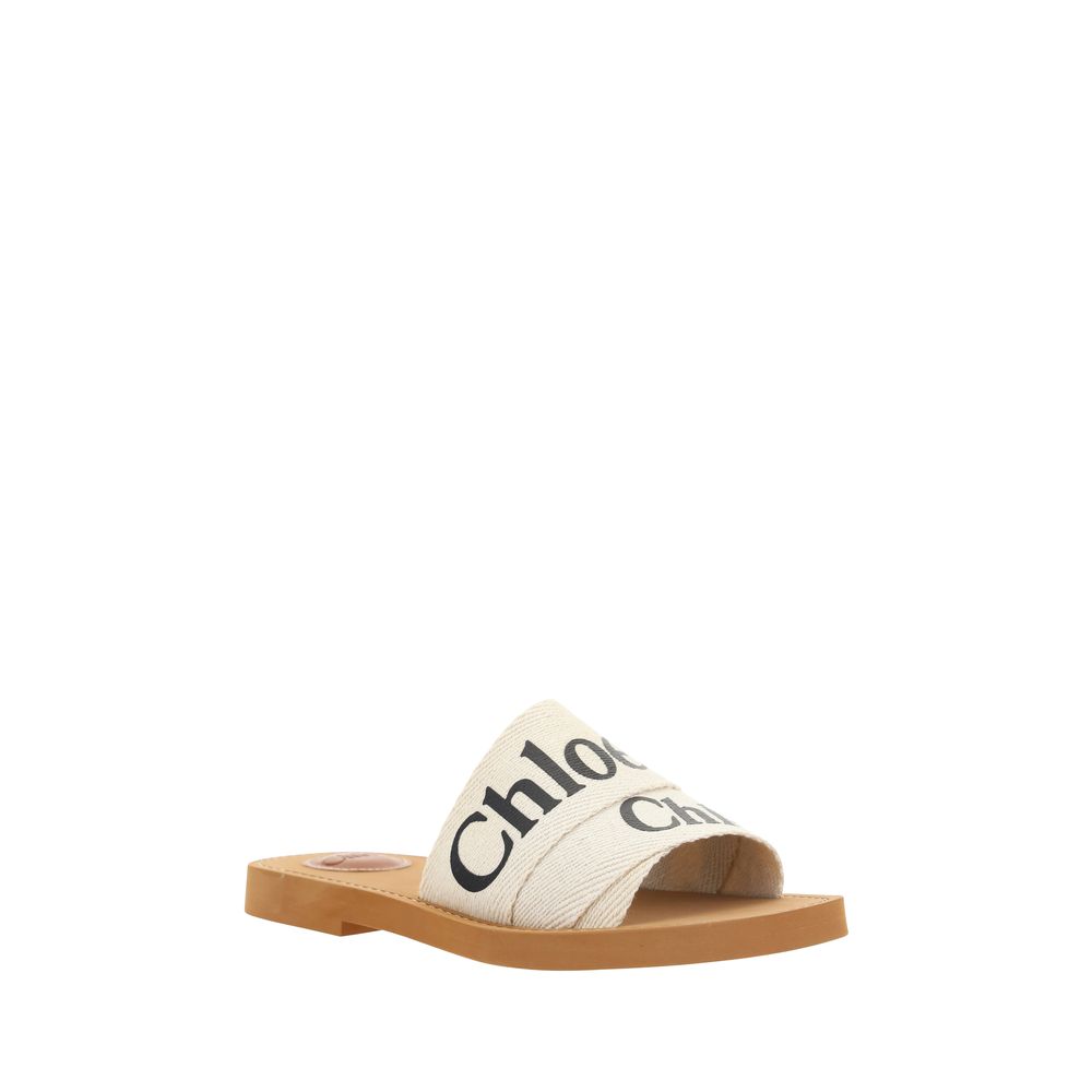 ChloƩ White Cotton Flat Sandals - Image 2