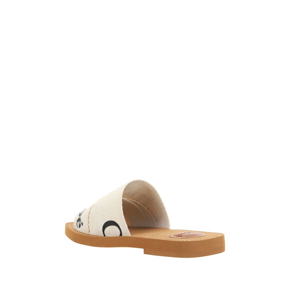 ChloƩ White Cotton Flat Sandals - Image 3