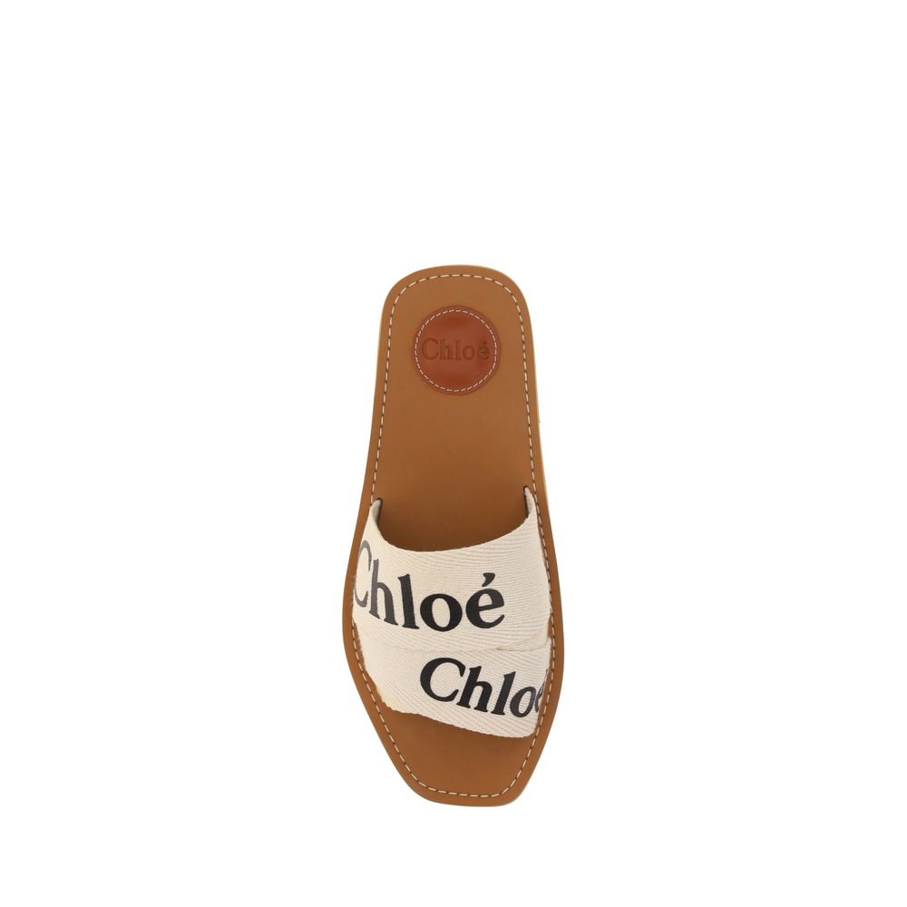 ChloƩ White Cotton Flat Sandals - Image 4
