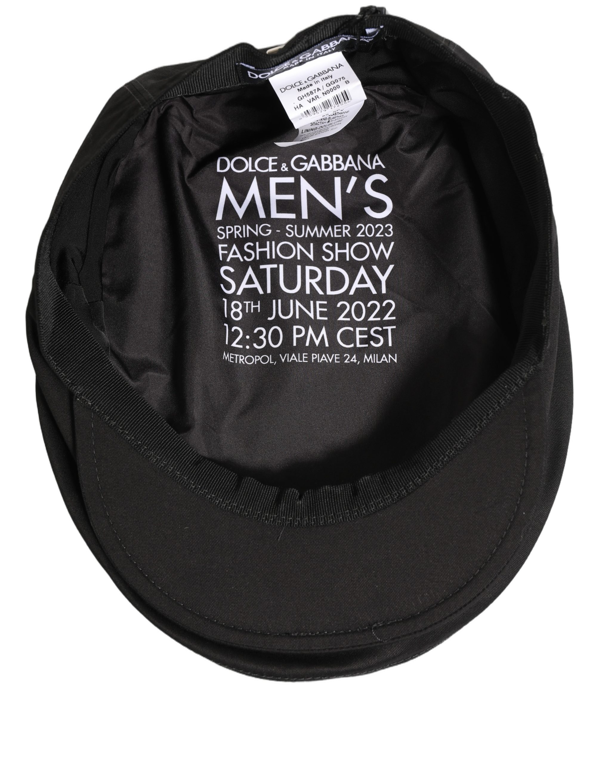Dolce & Gabbana Men Black Cotton Stretch Newsboy Cloth Capello Hat - Image 6