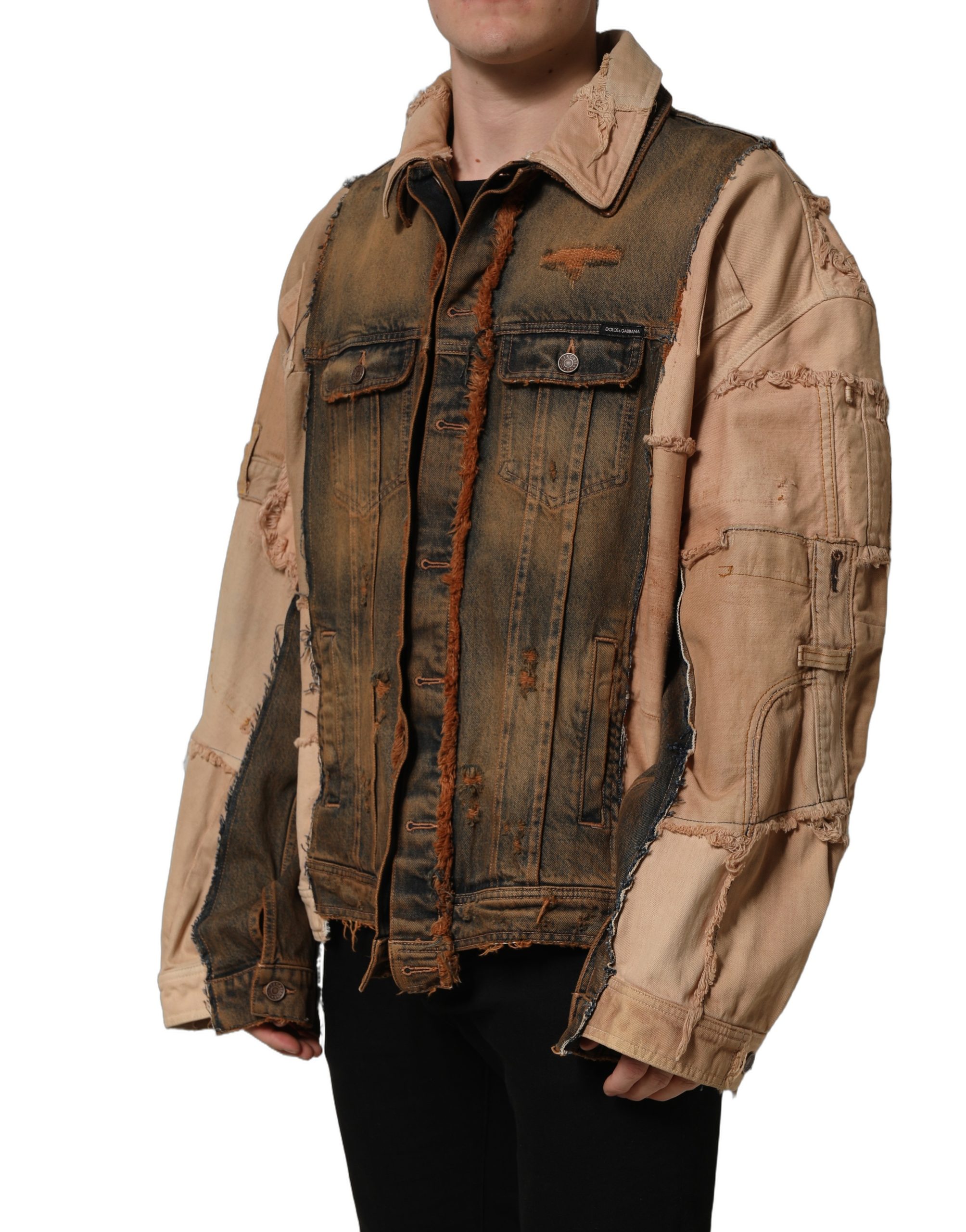 Dolce & Gabbana Multicolor Raw Cut Panelled Denim Men Jacket - Image 3