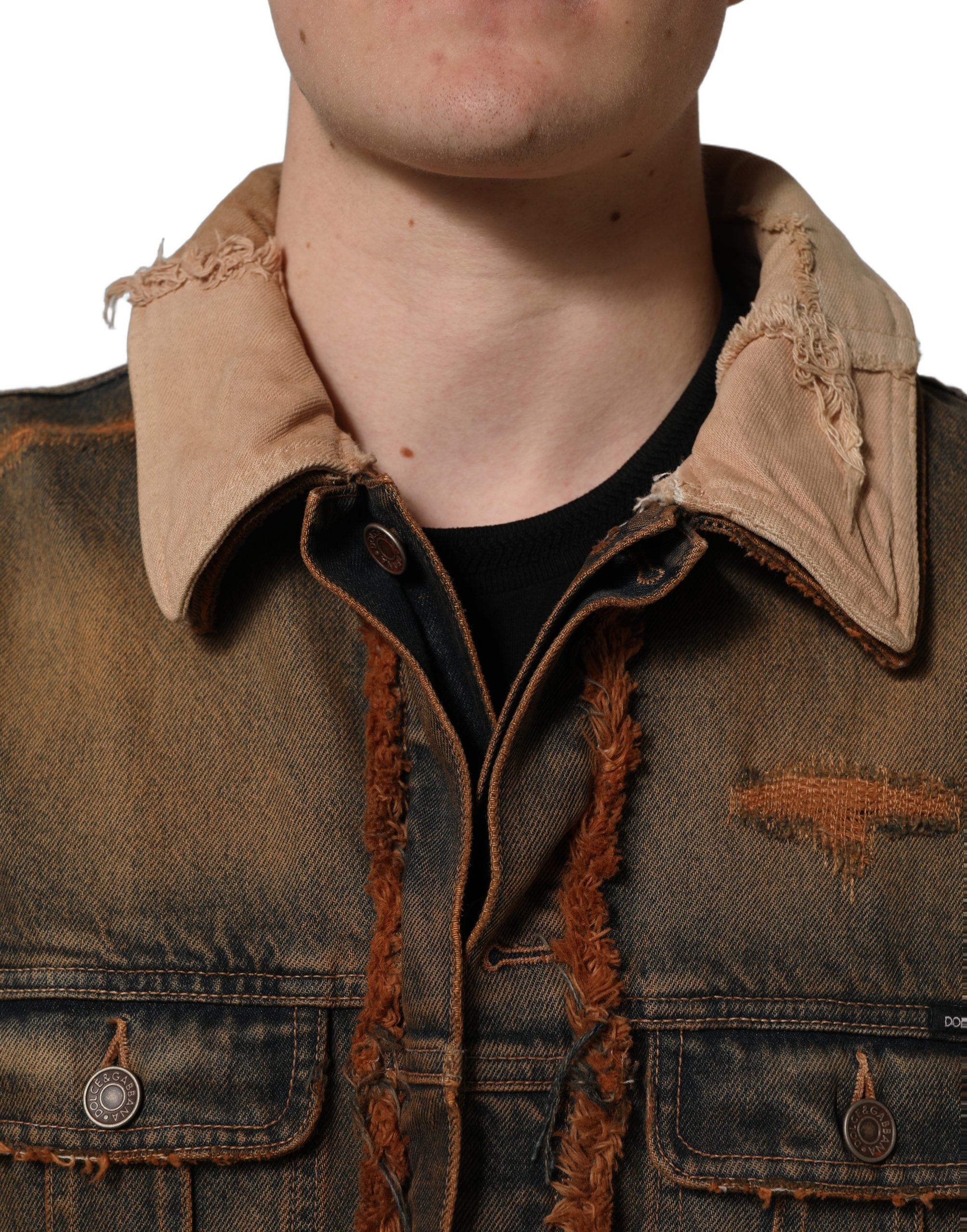 Dolce & Gabbana Multicolor Raw Cut Panelled Denim Men Jacket - Image 5