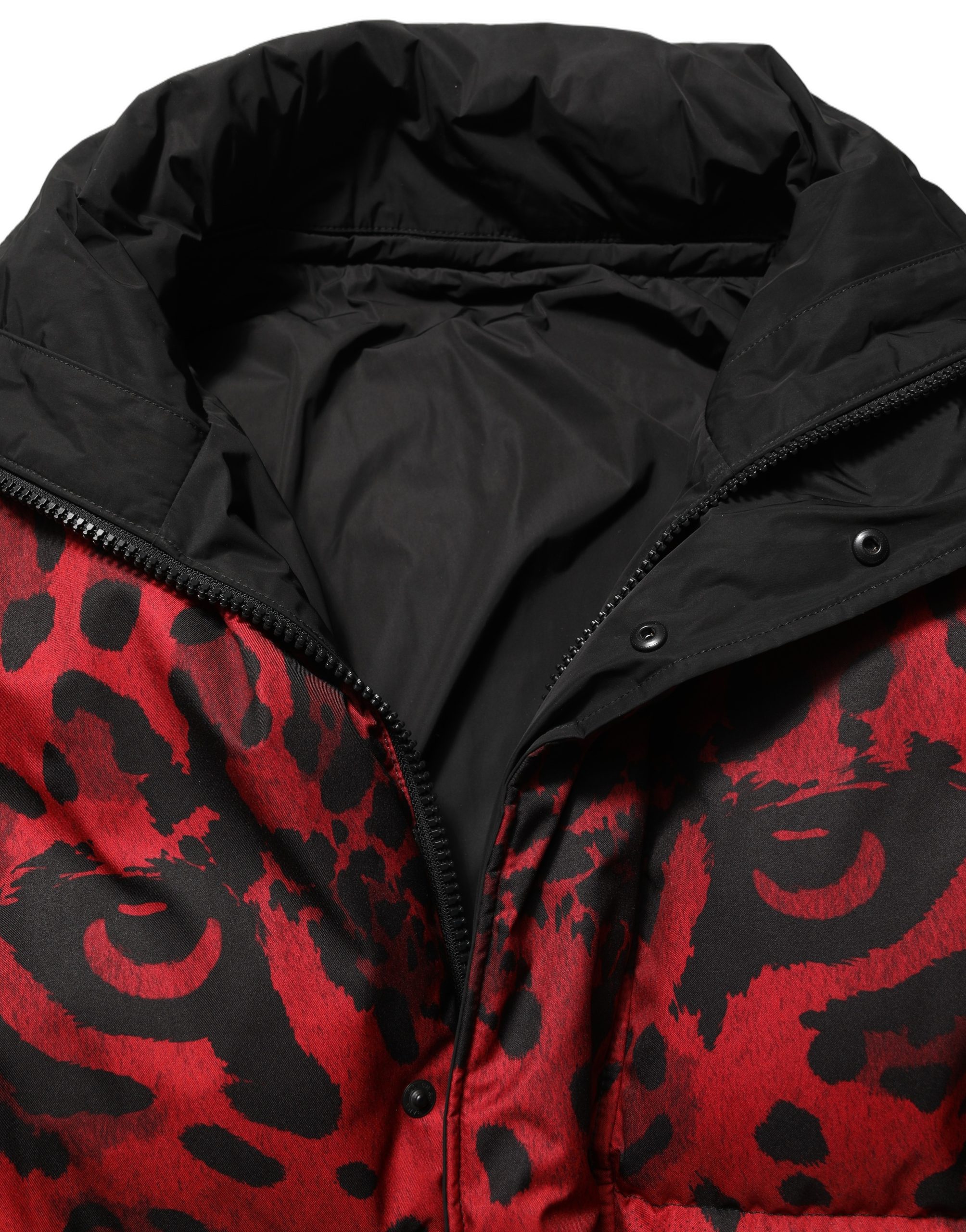Dolce & Gabbana Red Black Reversible Animal Print Puffer Coat Jacket - Image 6