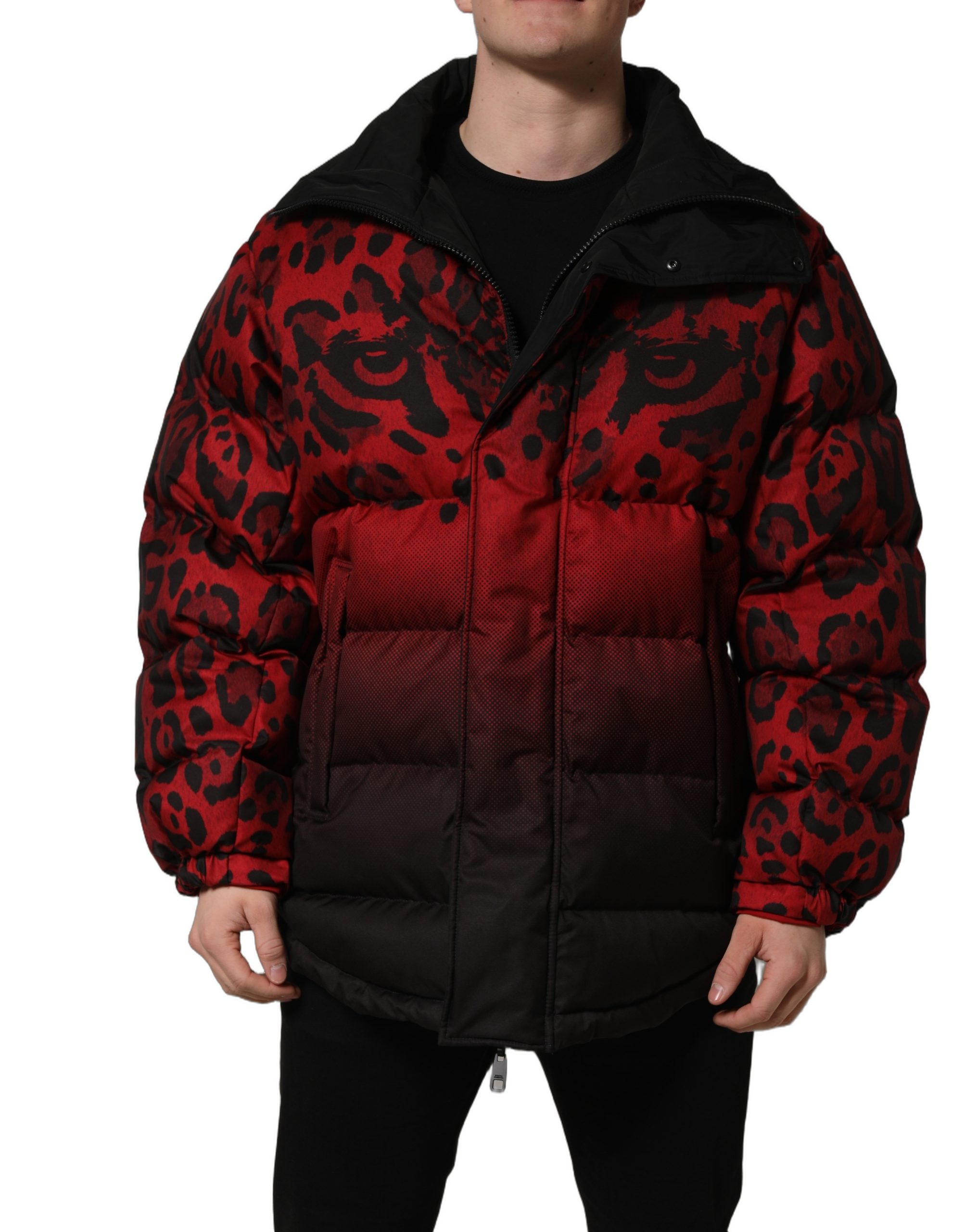 Dolce & Gabbana Red Black Reversible Animal Print Puffer Coat Jacket - Image 2
