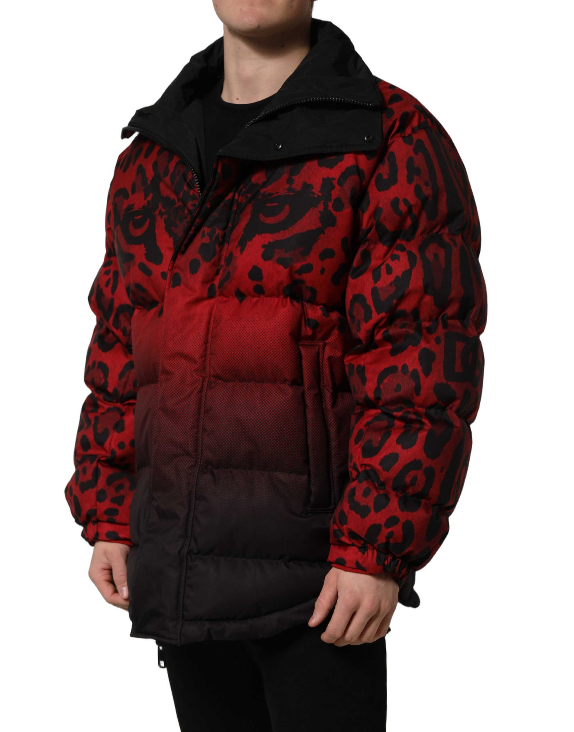 Dolce & Gabbana Red Black Reversible Animal Print Puffer Coat Jacket - Image 3