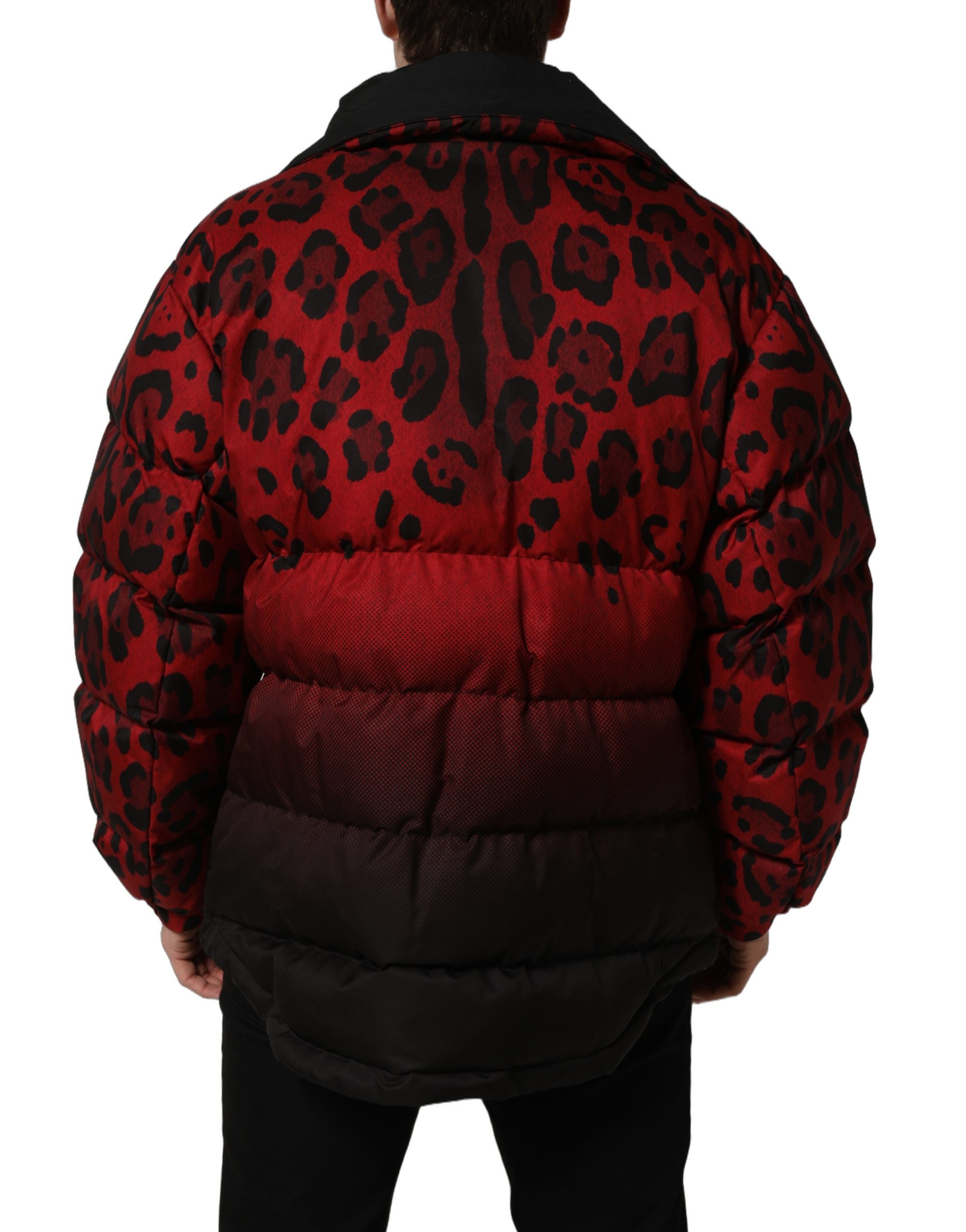 Dolce & Gabbana Red Black Reversible Animal Print Puffer Coat Jacket - Image 4