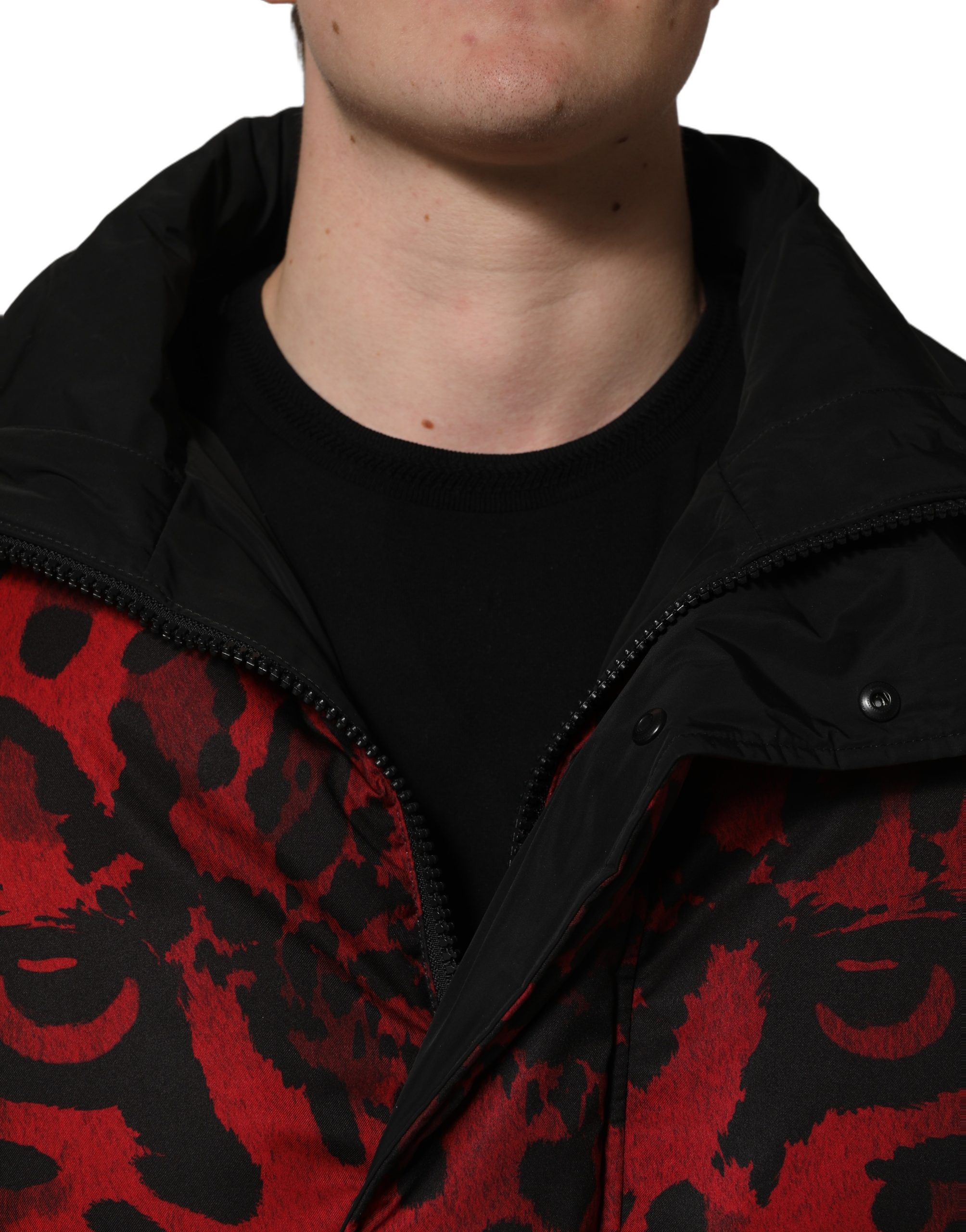 Dolce & Gabbana Red Black Reversible Animal Print Puffer Coat Jacket - Image 5