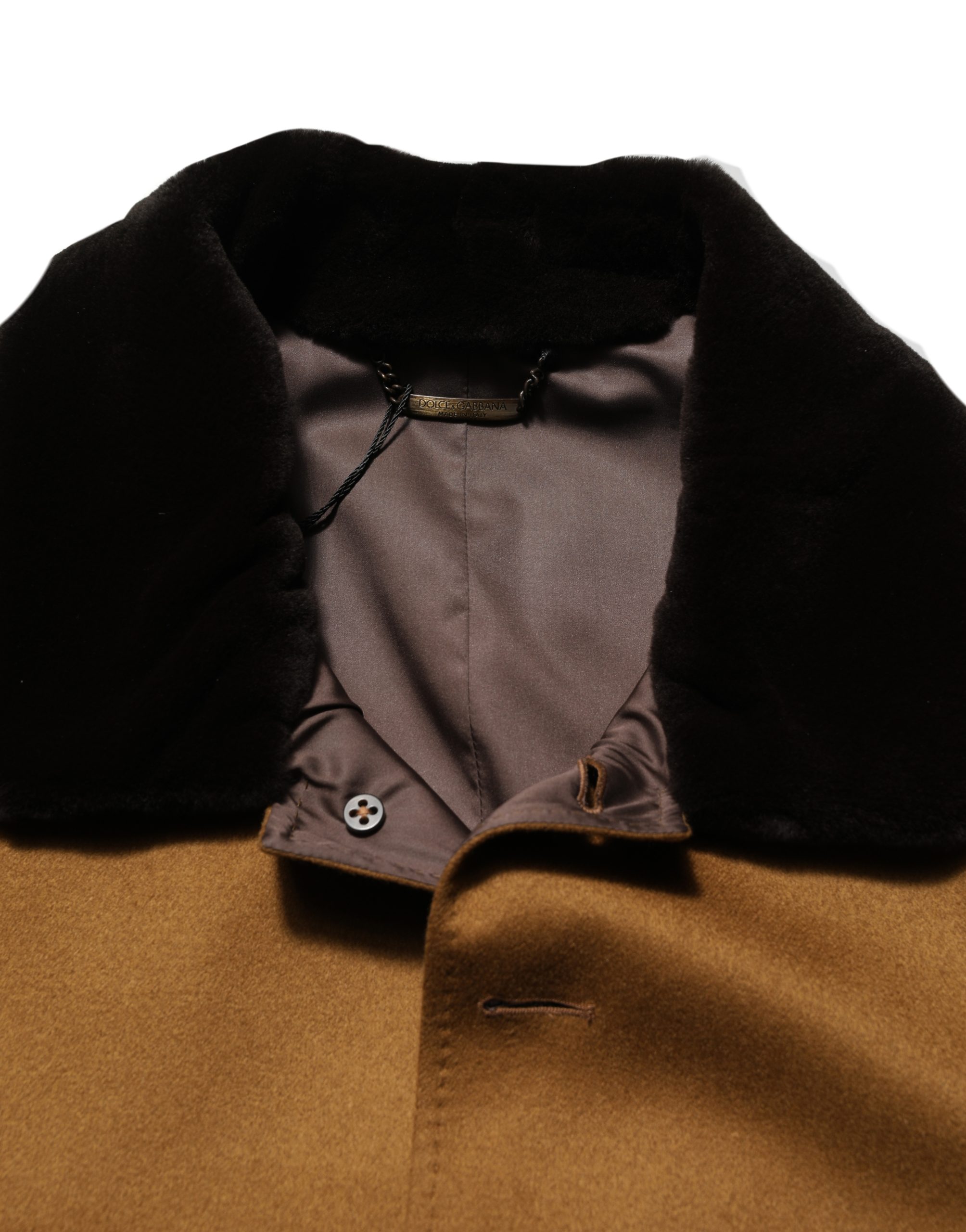 Dolce & Gabbana Brown Cashmere Mink Fur Men Overcoat Jacket - Image 6