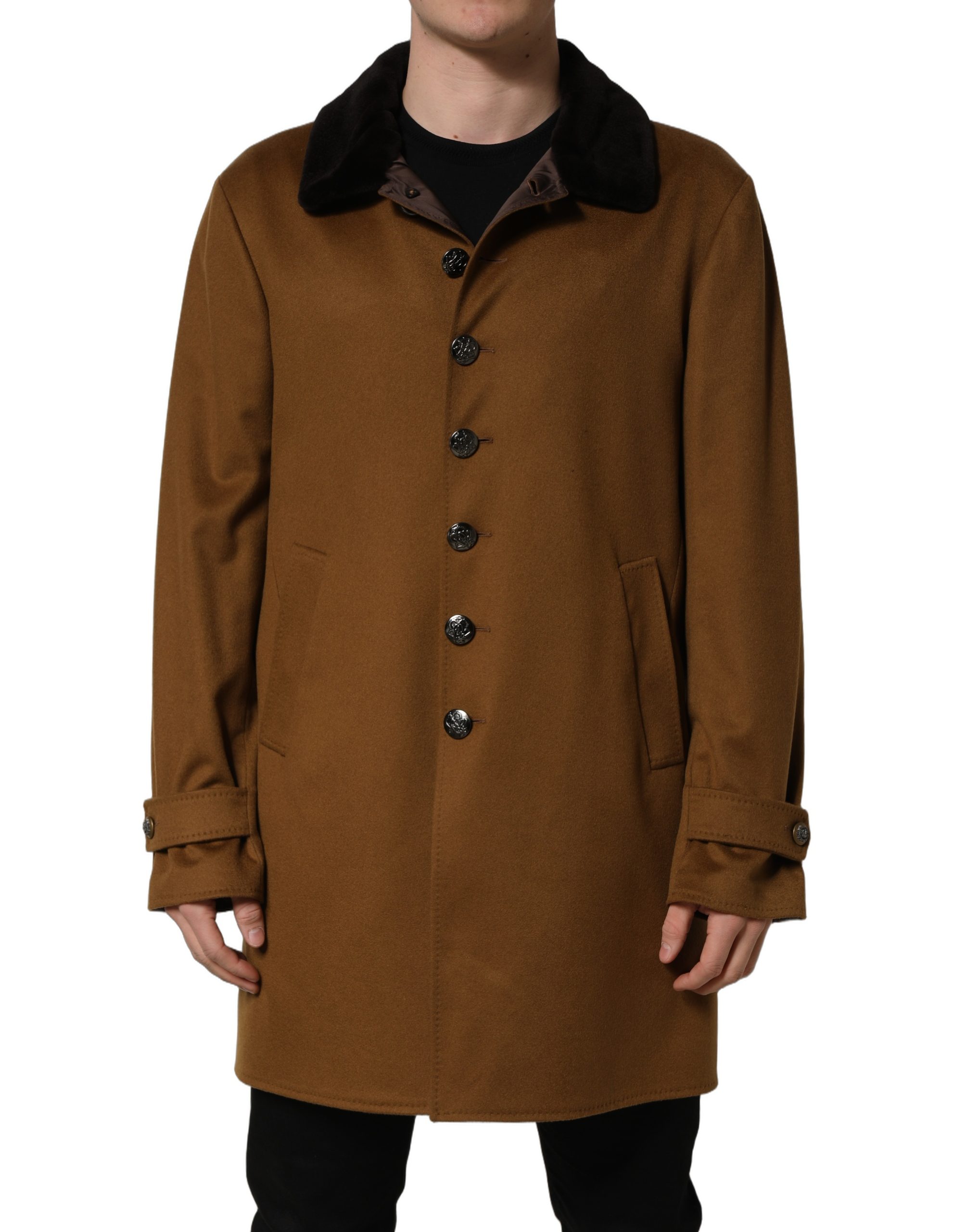 Dolce & Gabbana Brown Cashmere Mink Fur Men Overcoat Jacket - Image 2