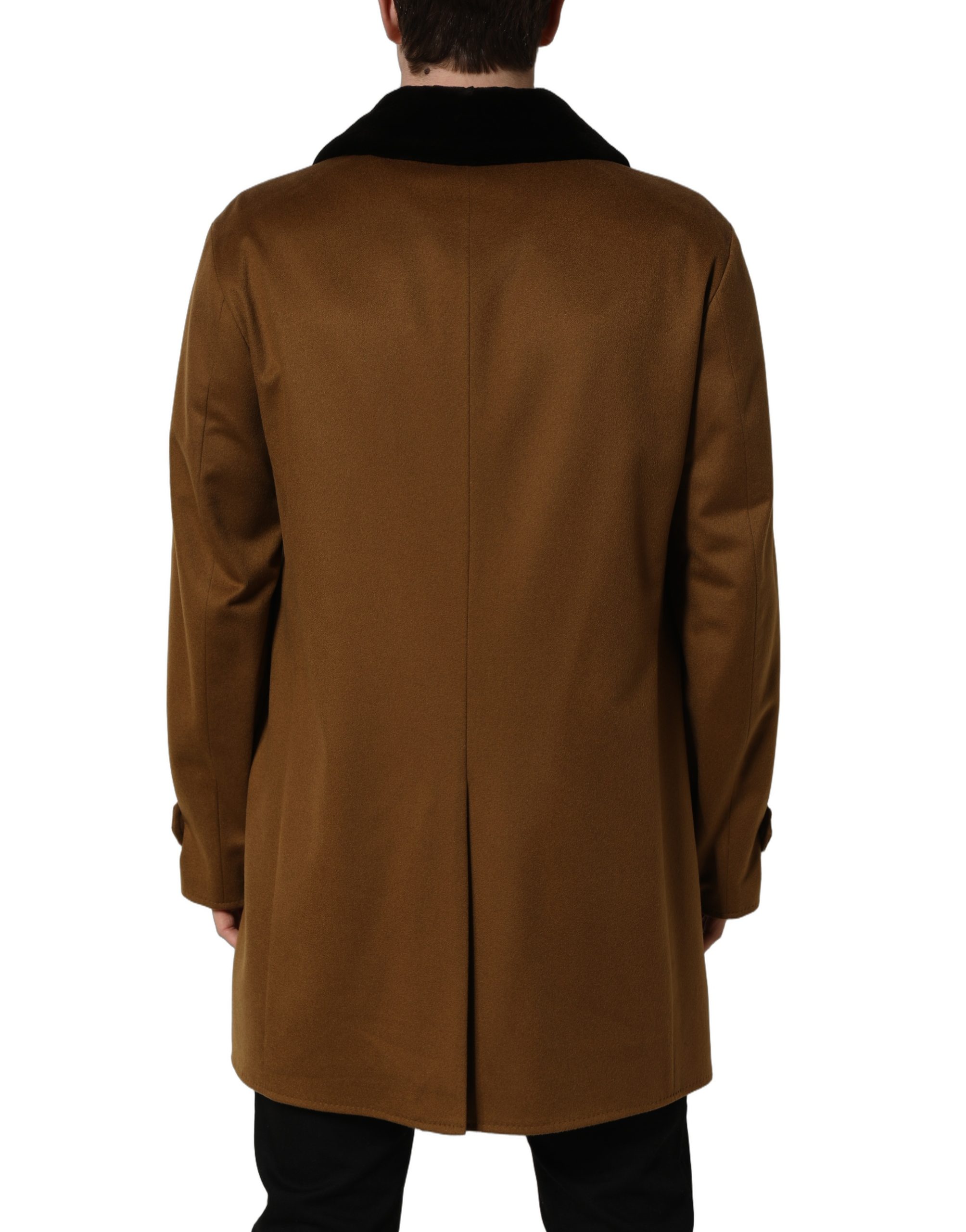 Dolce & Gabbana Brown Cashmere Mink Fur Men Overcoat Jacket - Image 4