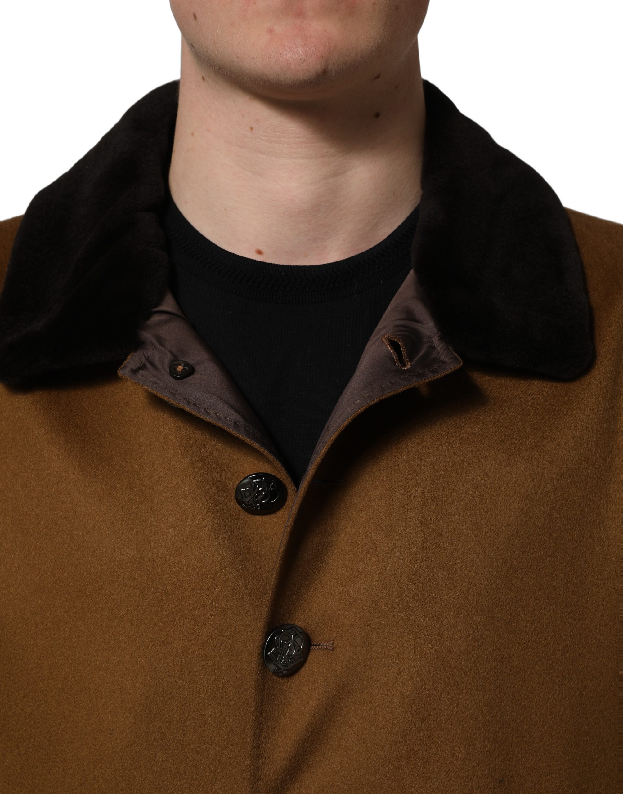 Dolce & Gabbana Brown Cashmere Mink Fur Men Overcoat Jacket - Image 5