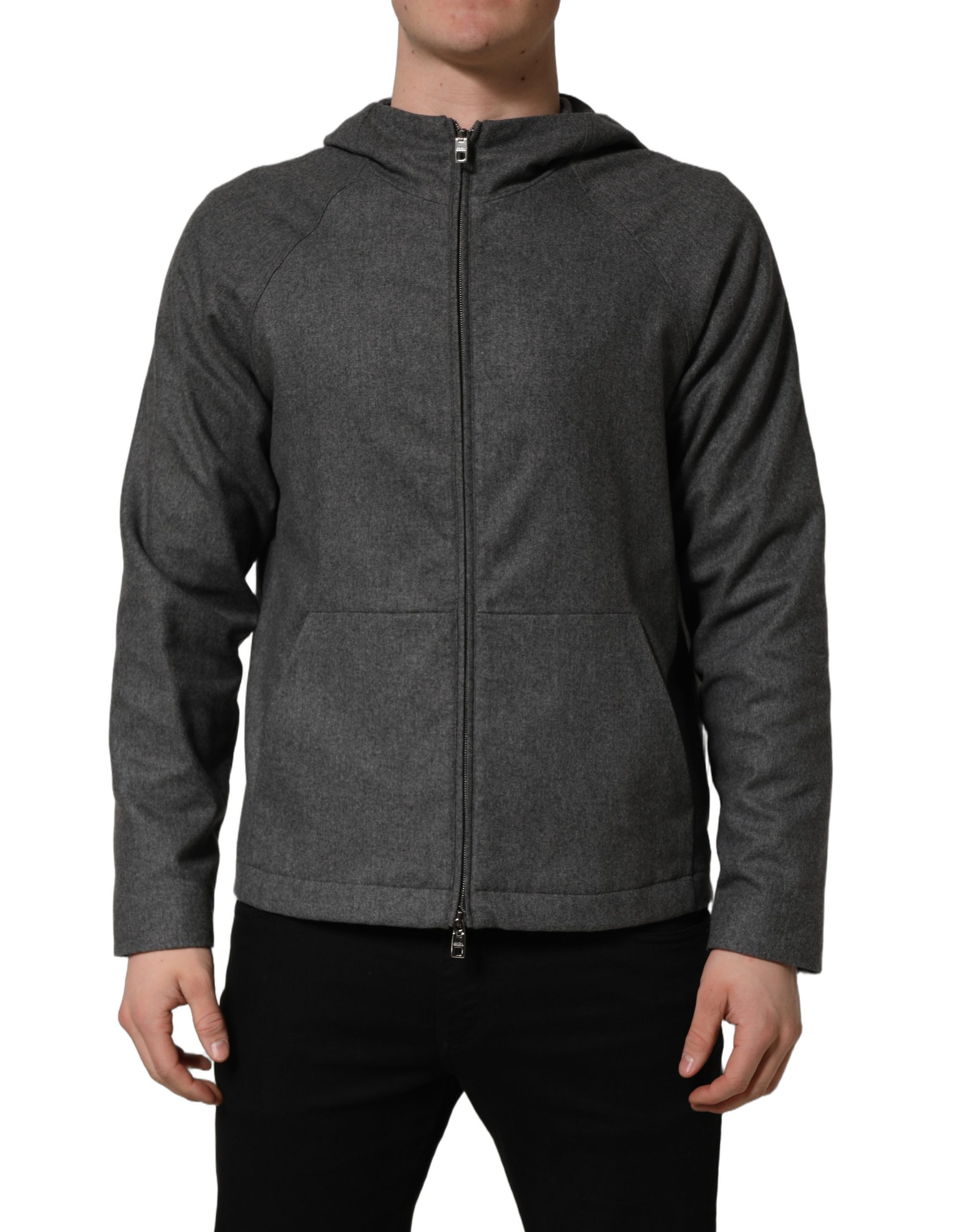Dolce & Gabbana Gray Cotton Men Hooded Full Zip Bomber Jacket - Image 2