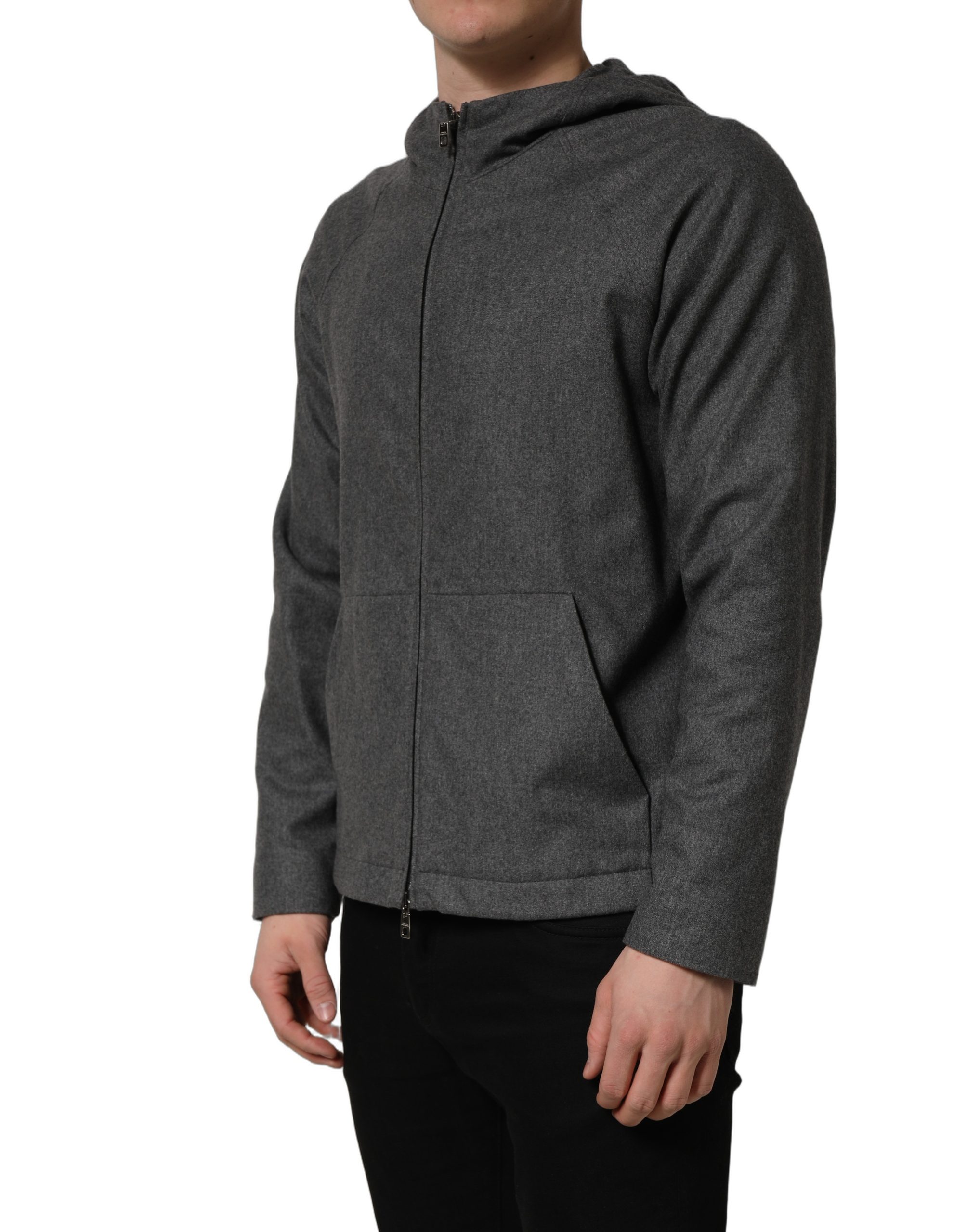Dolce & Gabbana Gray Cotton Men Hooded Full Zip Bomber Jacket - Image 3