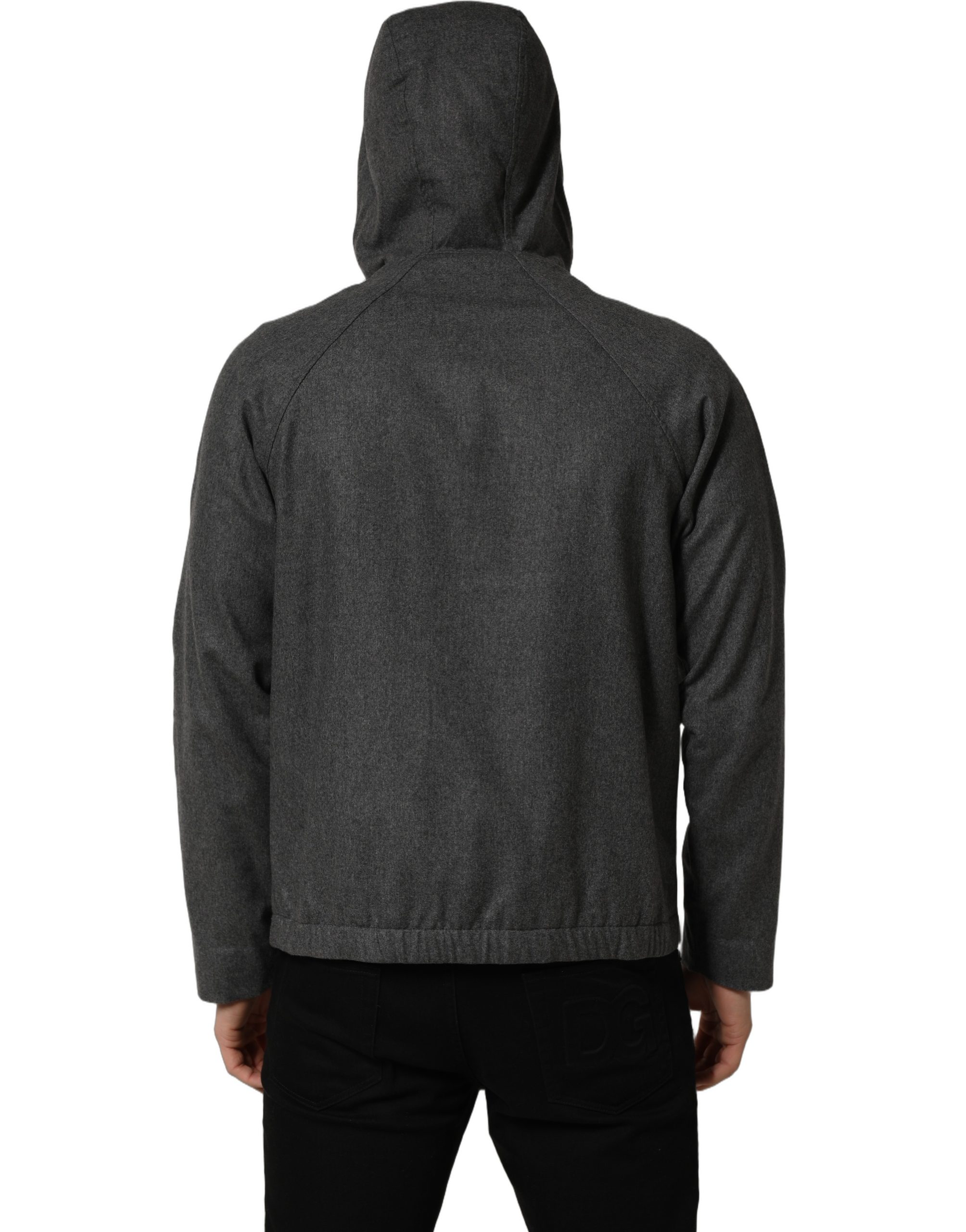 Dolce & Gabbana Gray Cotton Men Hooded Full Zip Bomber Jacket - Image 4