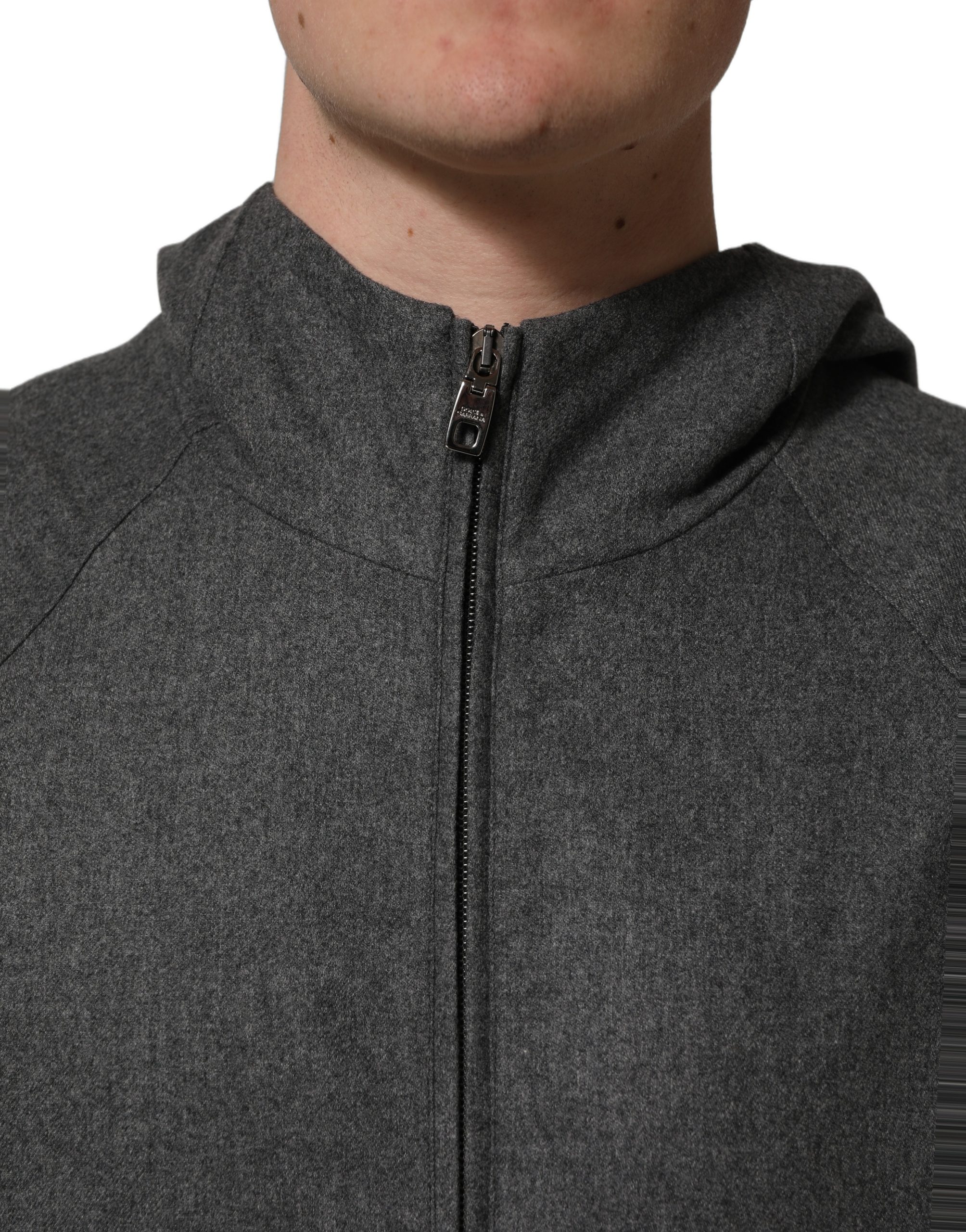 Dolce & Gabbana Gray Cotton Men Hooded Full Zip Bomber Jacket - Image 5