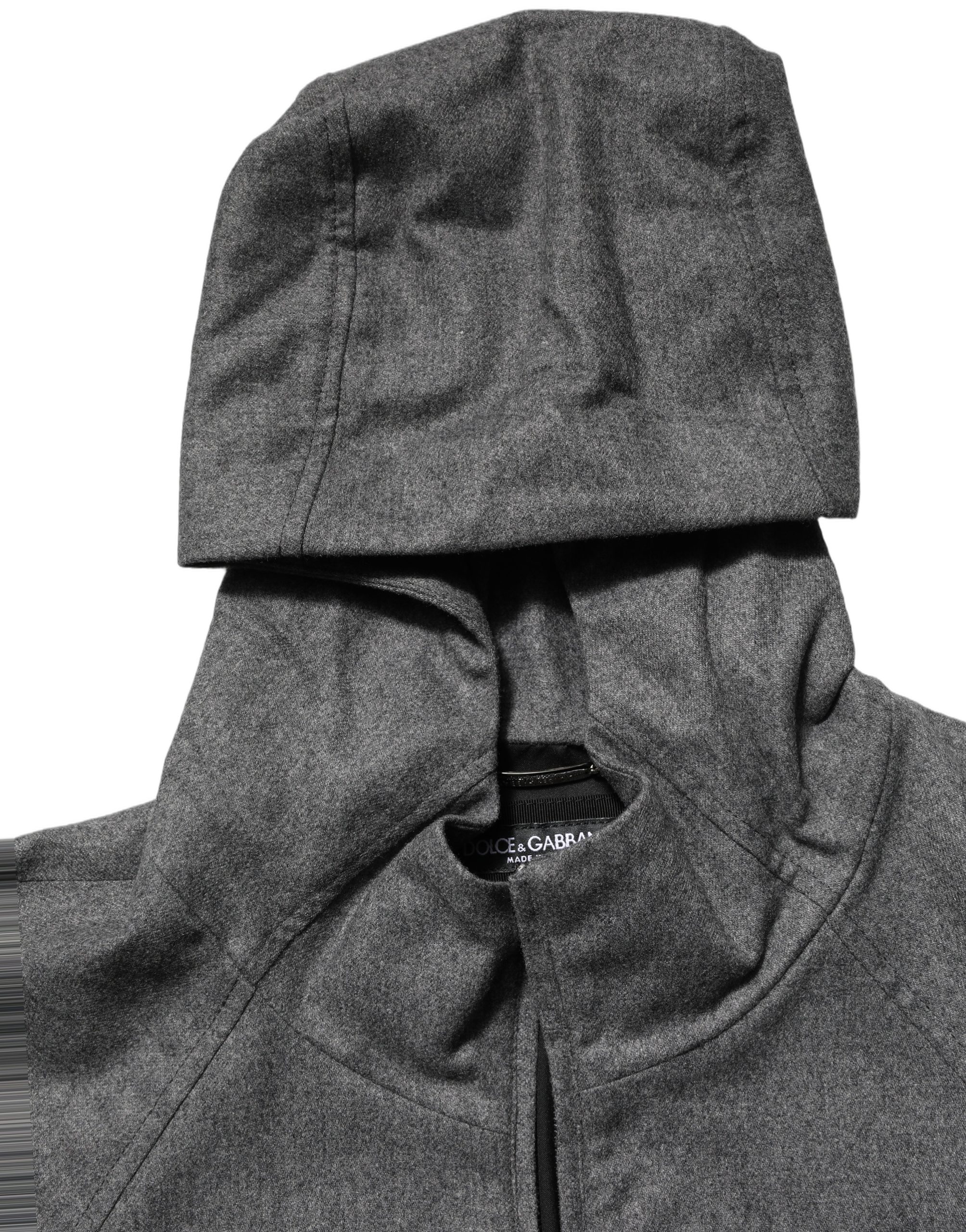 Dolce & Gabbana Gray Cotton Men Hooded Full Zip Bomber Jacket - Image 6