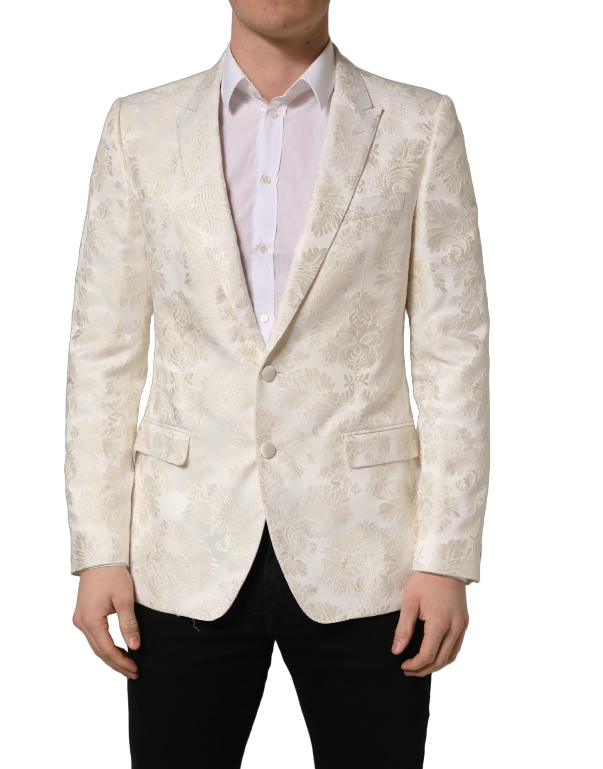 Dolce & Gabbana Off White Floral Single Breasted Men Jacket - Image 2