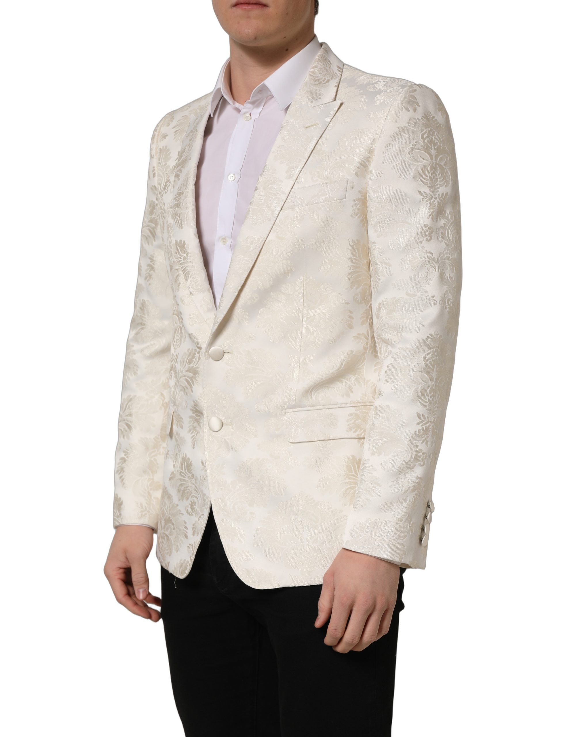 Dolce & Gabbana Off White Floral Single Breasted Men Jacket - Image 3