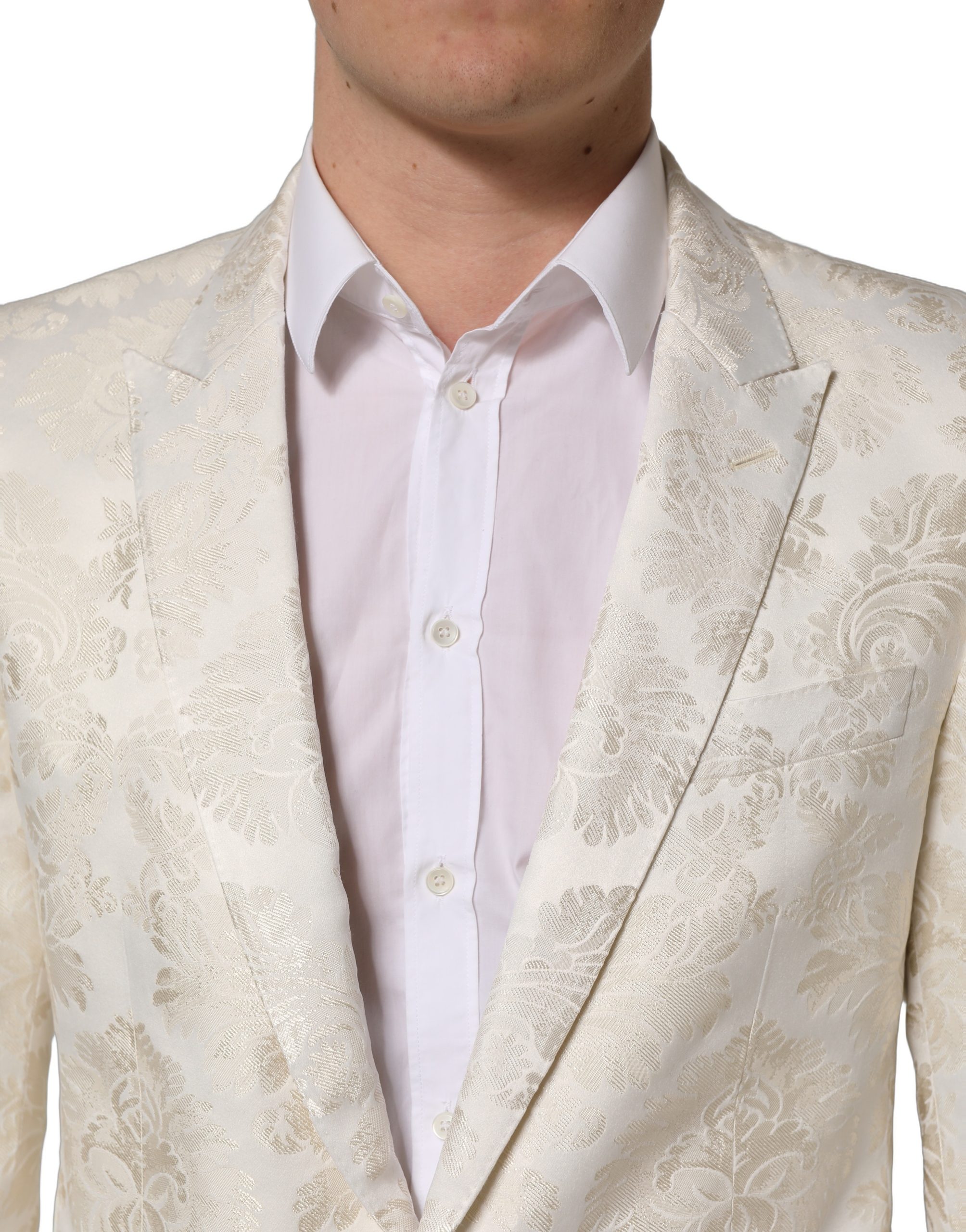 Dolce & Gabbana Off White Floral Single Breasted Men Jacket - Image 5