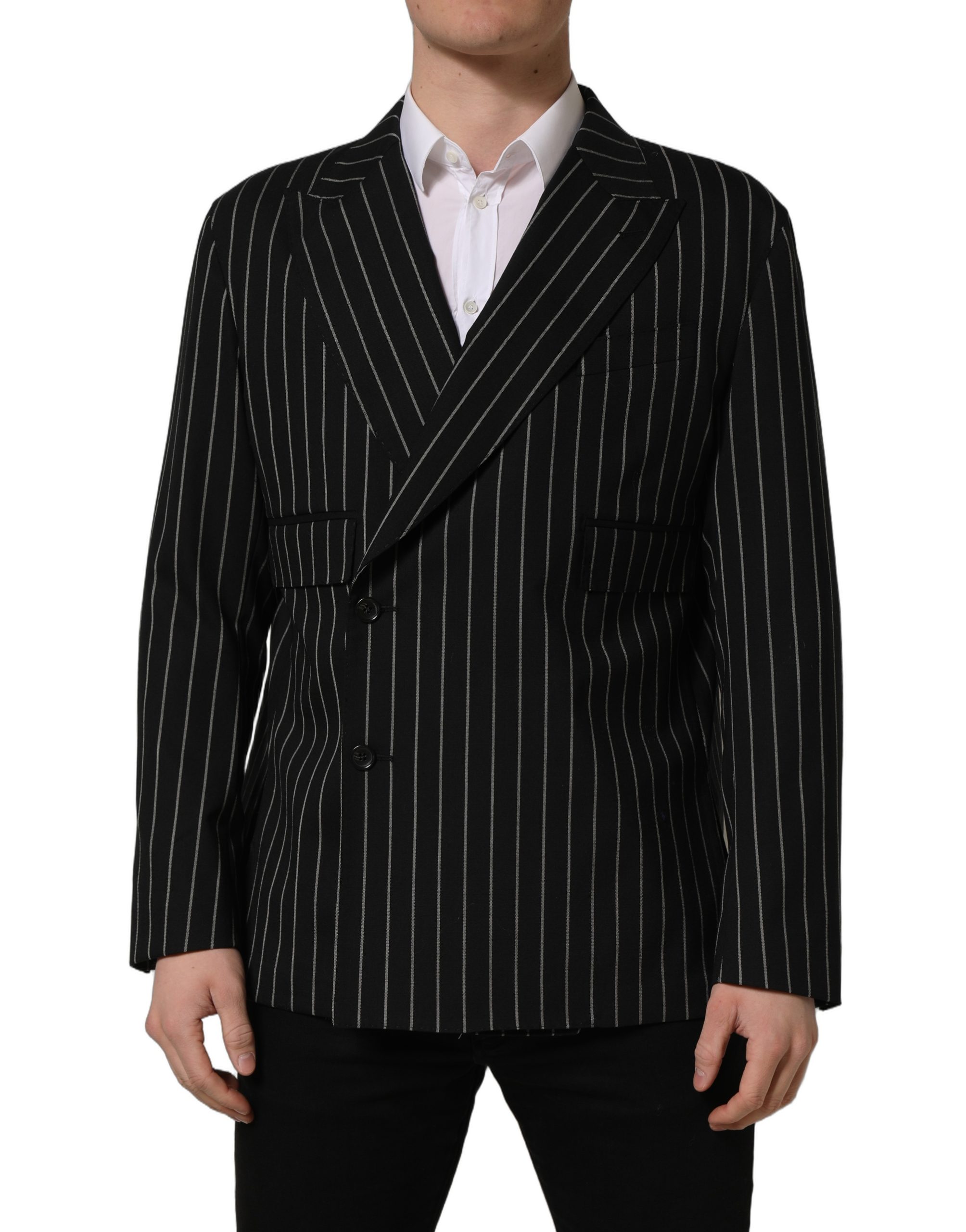 Dolce & Gabbana Black Stripes Wool Double Breasted Jacket - Image 2
