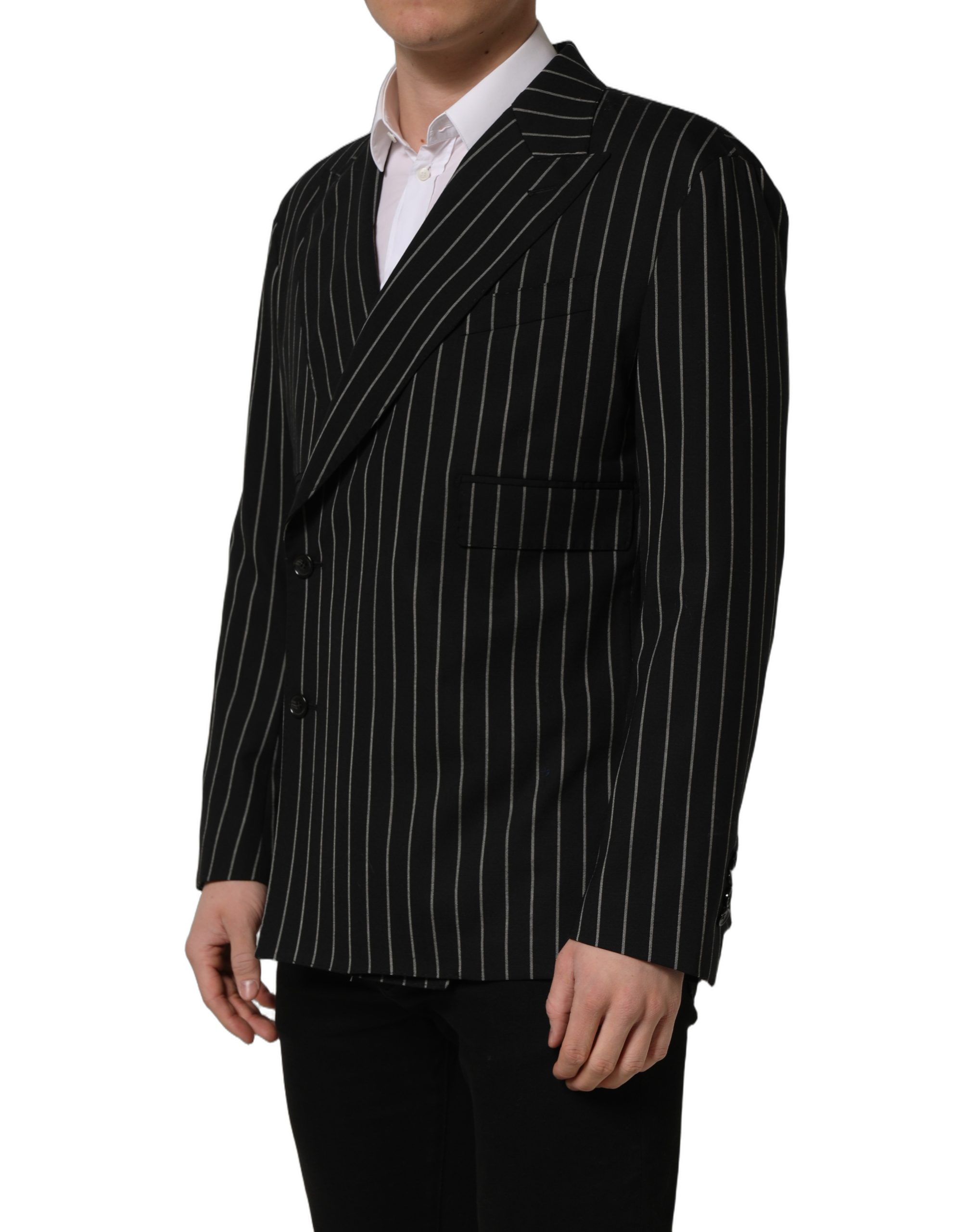 Dolce & Gabbana Black Stripes Wool Double Breasted Jacket - Image 3