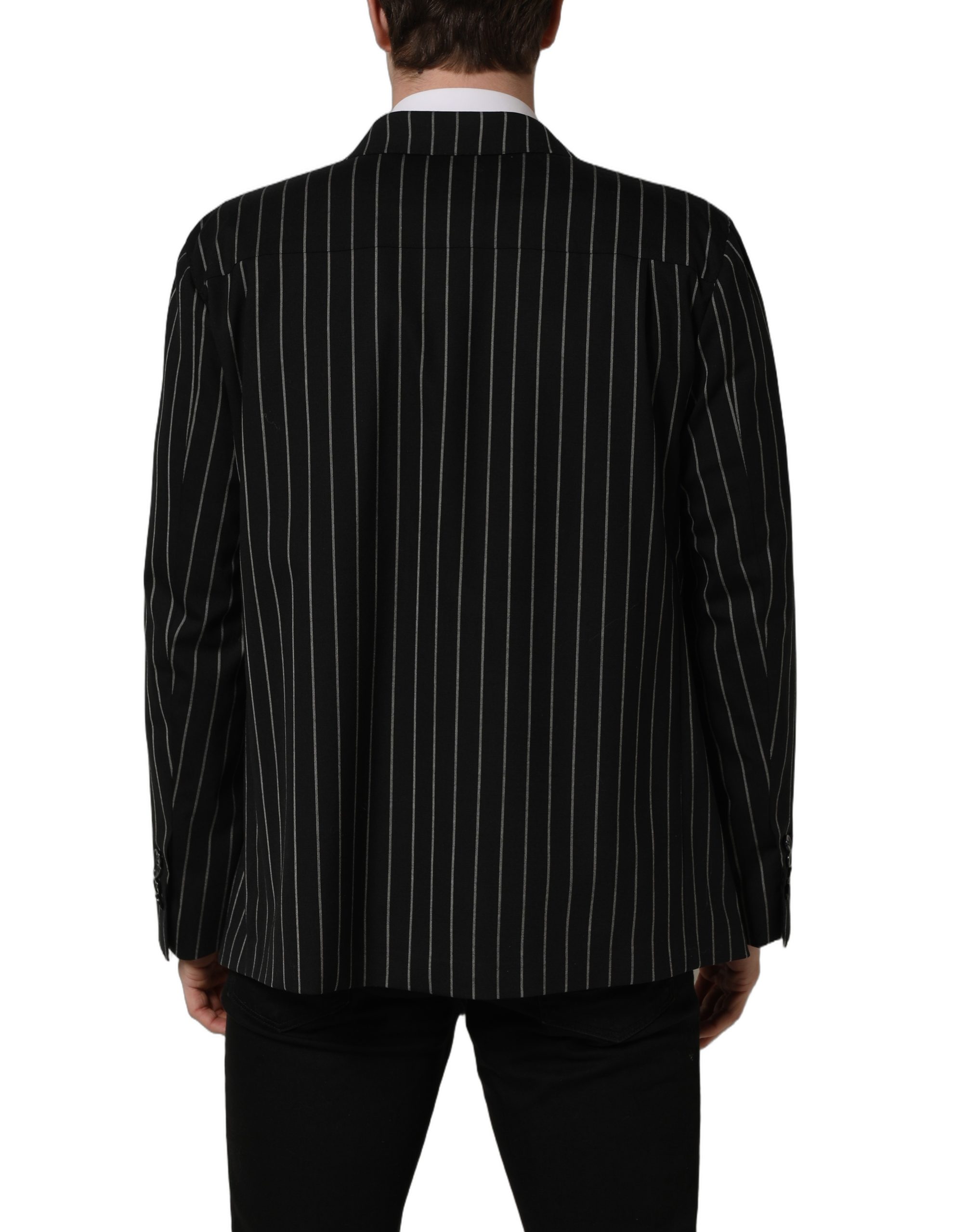 Dolce & Gabbana Black Stripes Wool Double Breasted Jacket - Image 4