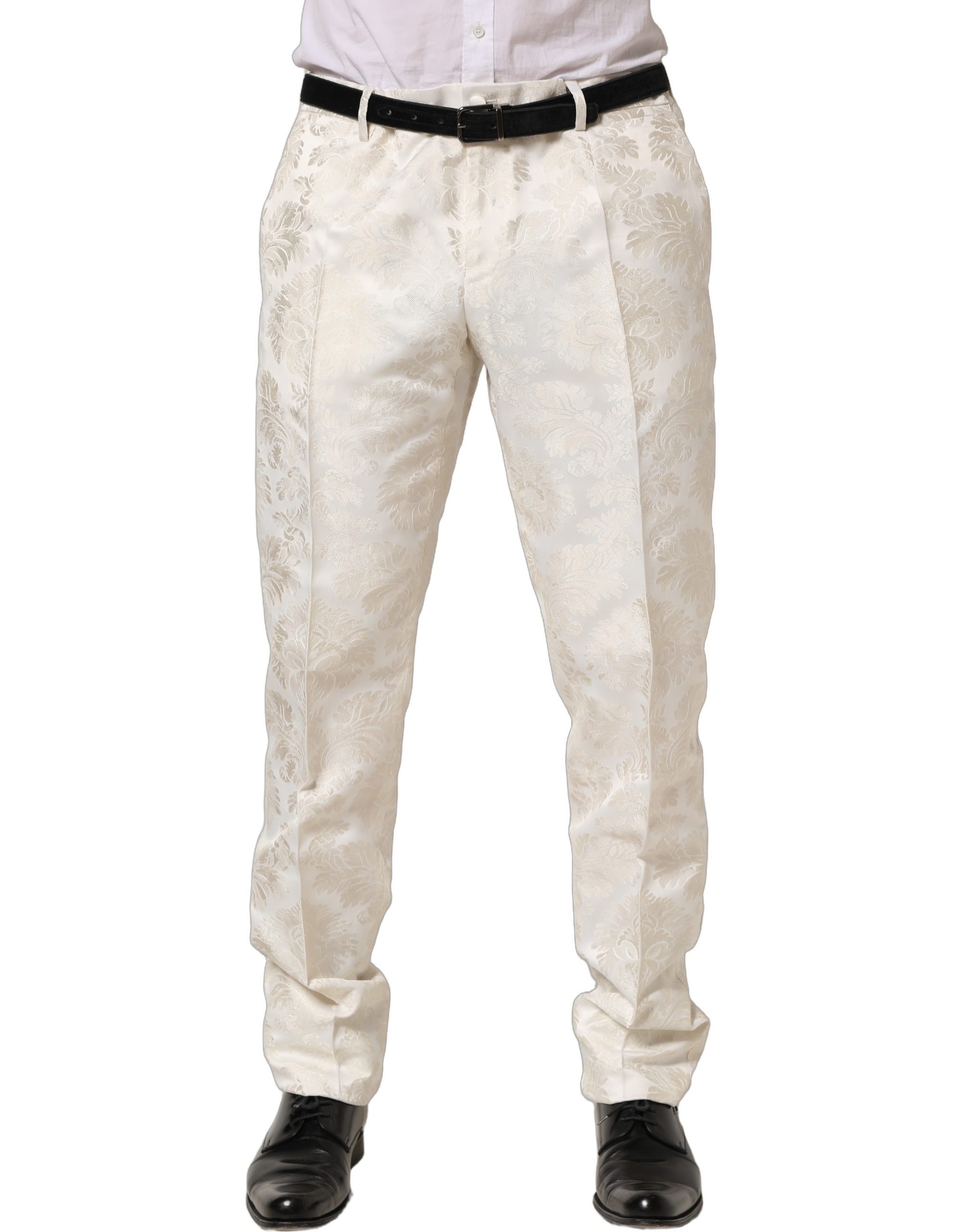 Dolce & Gabbana White Floral Men Dress Formal Trouser Pants - Image 2