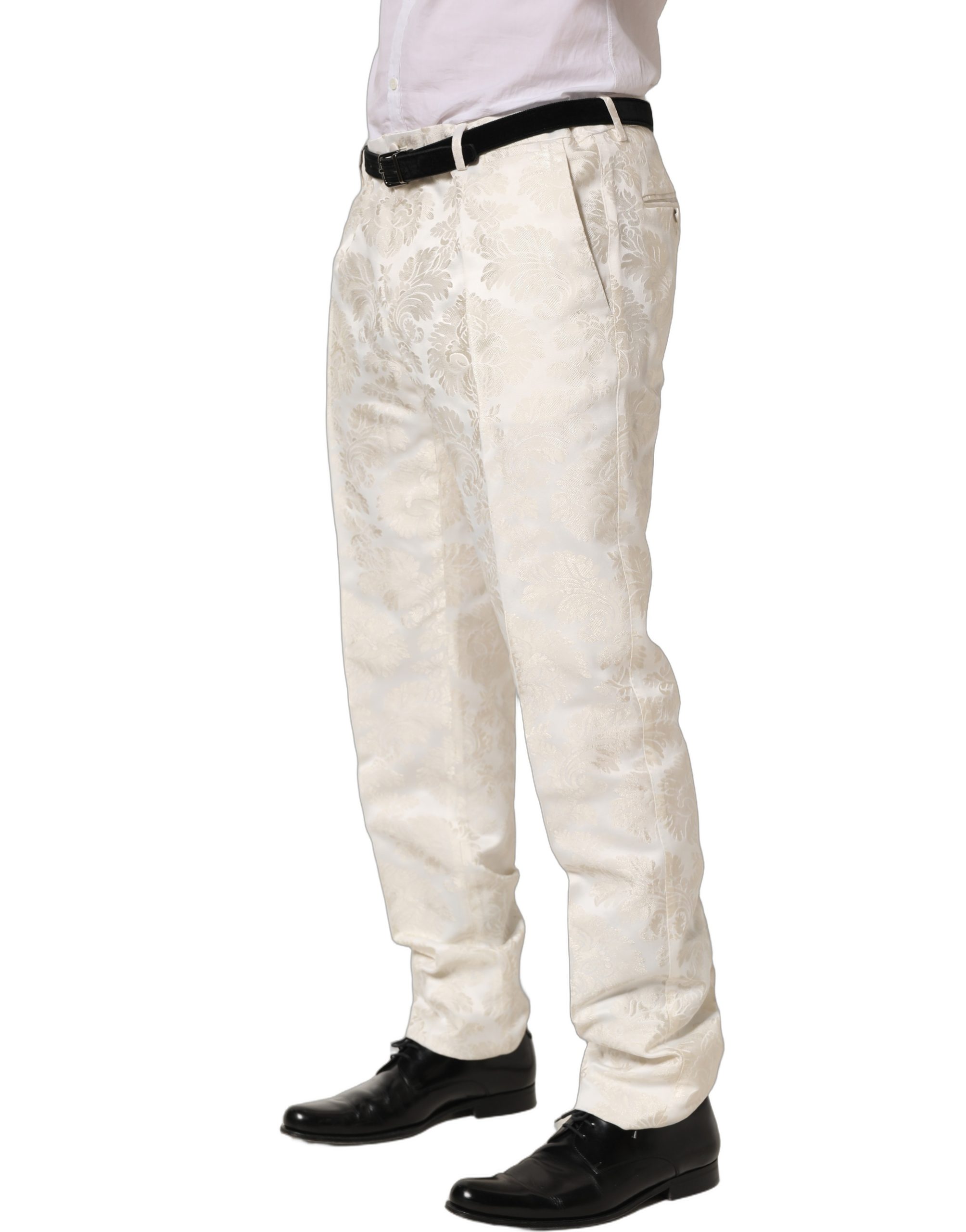 Dolce & Gabbana White Floral Men Dress Formal Trouser Pants - Image 3