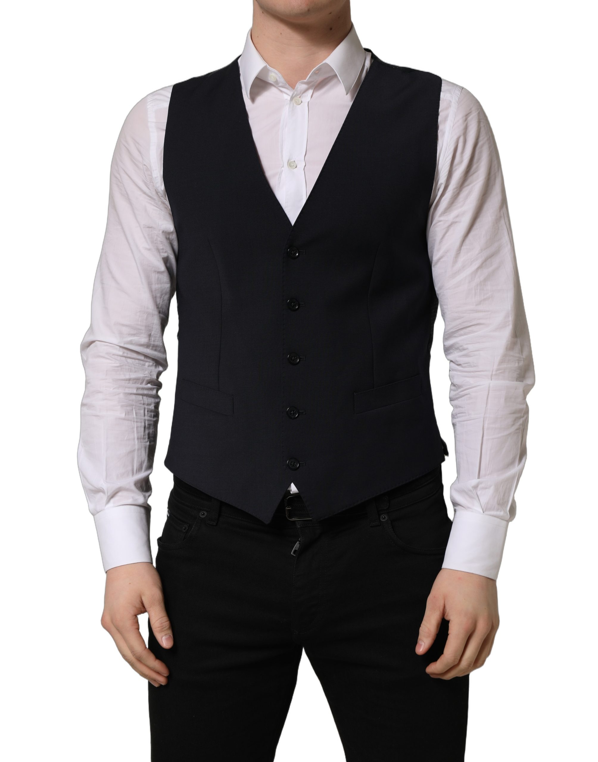 Dolce & Gabbana Black Wool Single Breasted Waistcoat Vest - Image 2