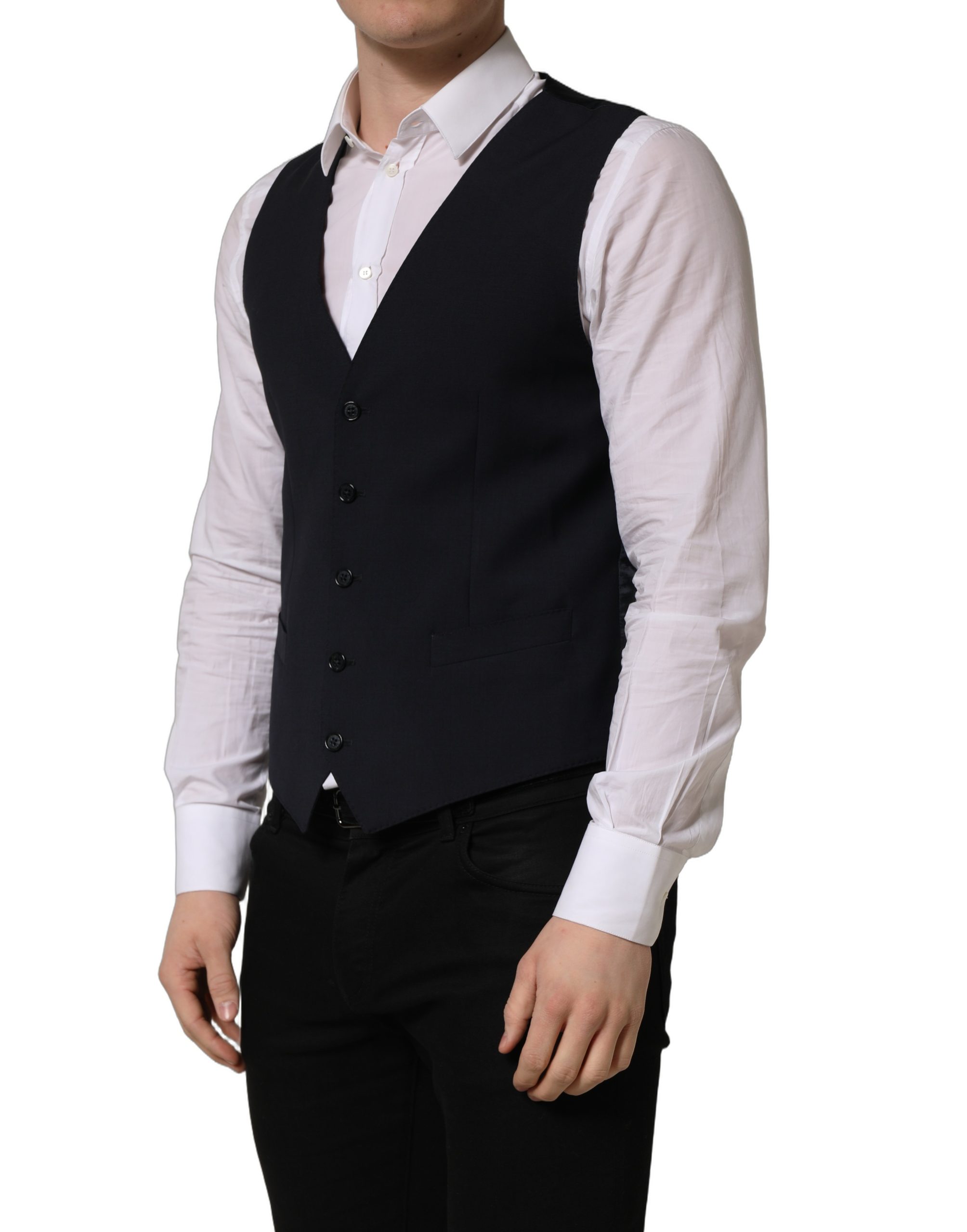 Dolce & Gabbana Black Wool Single Breasted Waistcoat Vest - Image 3