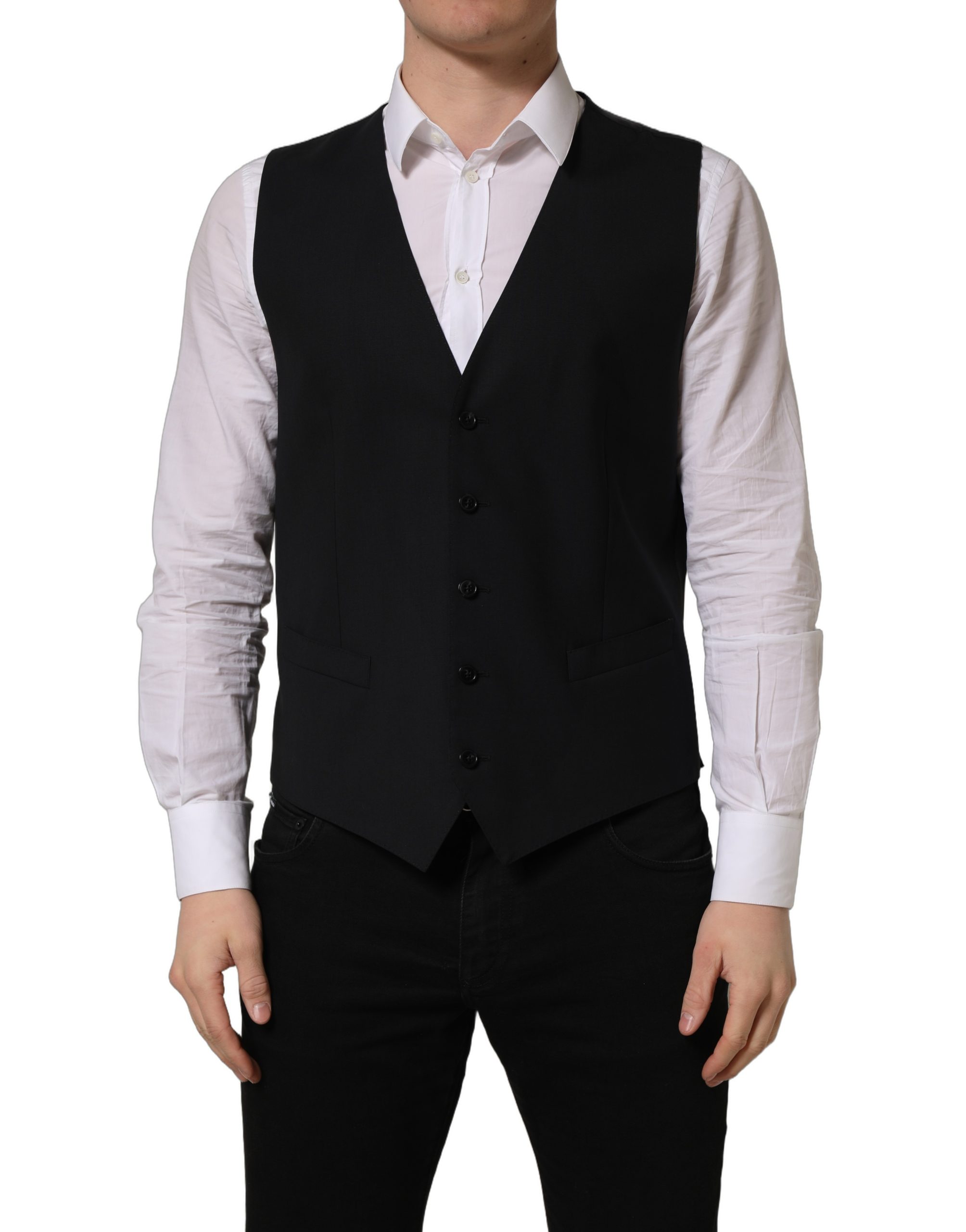 Dolce & Gabbana Black Wool Single Breasted Waistcoat Vest - Image 2