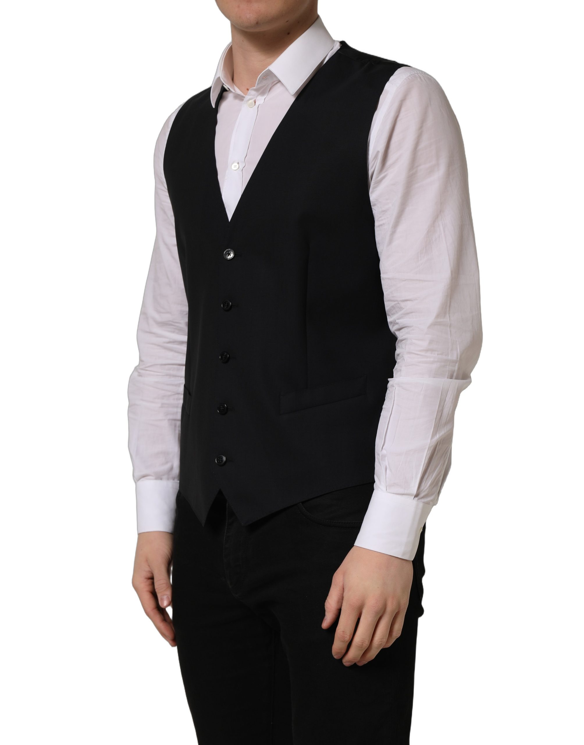 Dolce & Gabbana Black Wool Single Breasted Waistcoat Vest - Image 3