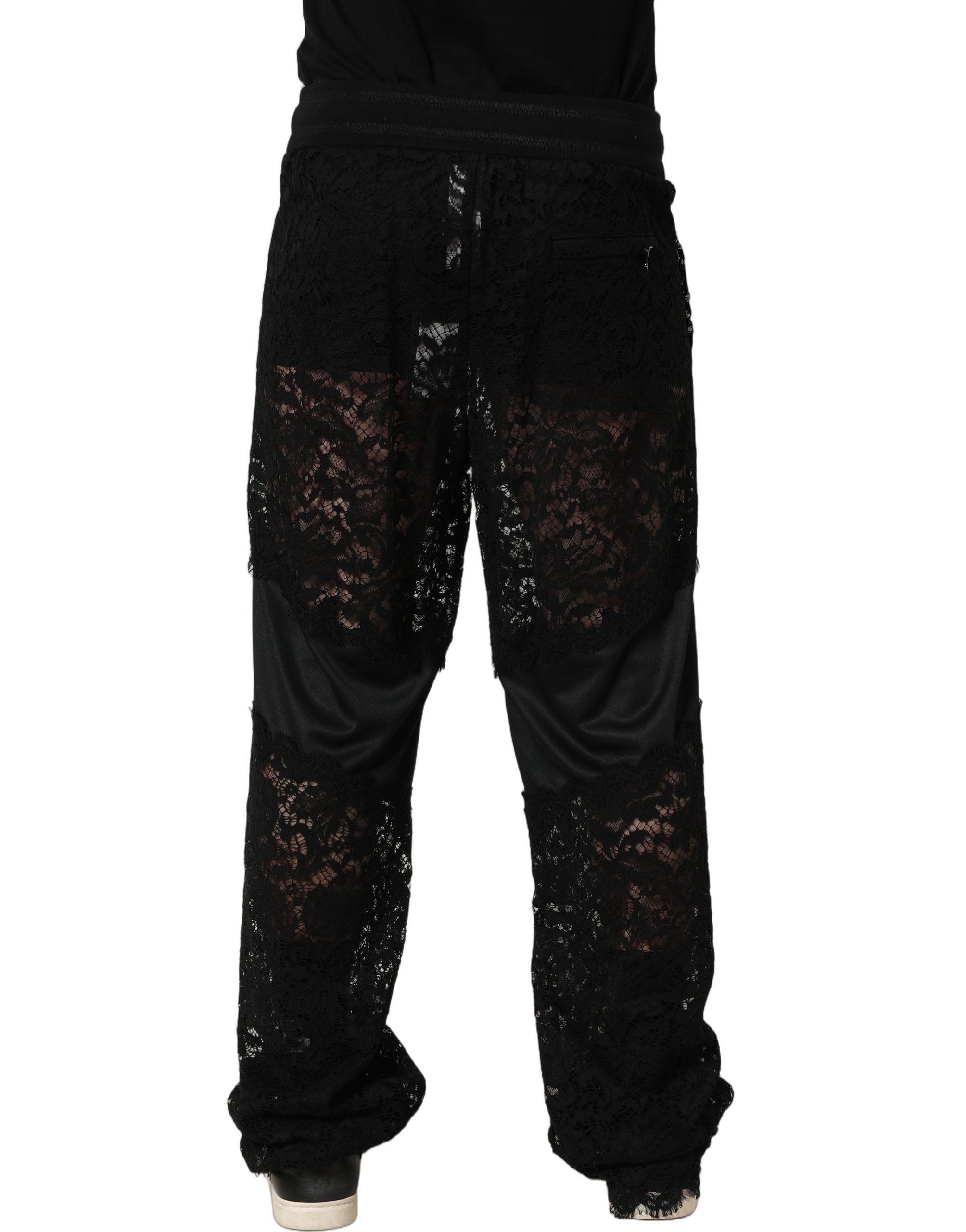 Dolce & Gabbana Black Lace Mid Waist Jogger Men Trouser Pants - Image 4