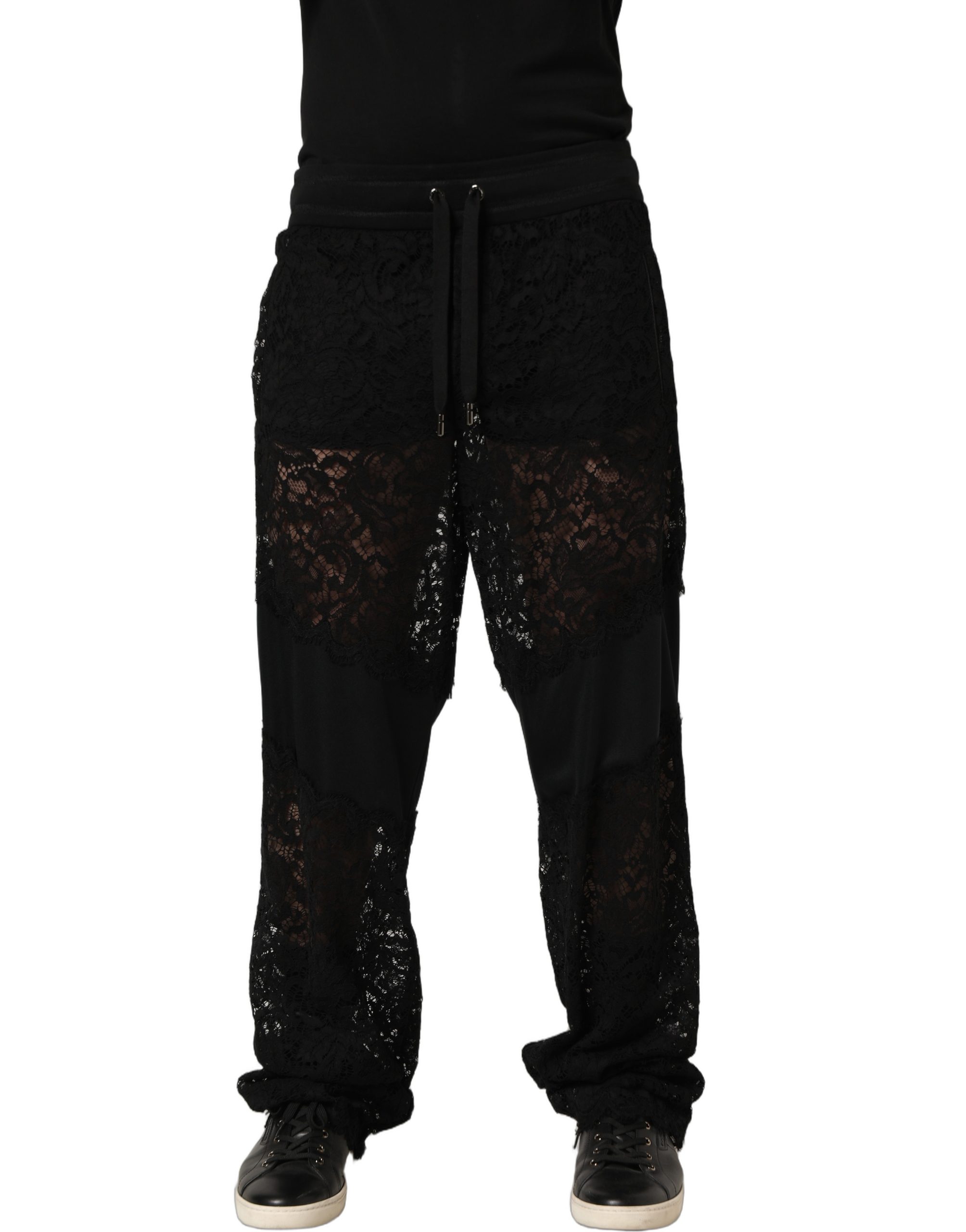 Dolce & Gabbana Black Lace Mid Waist Jogger Men Trouser Pants - Image 2