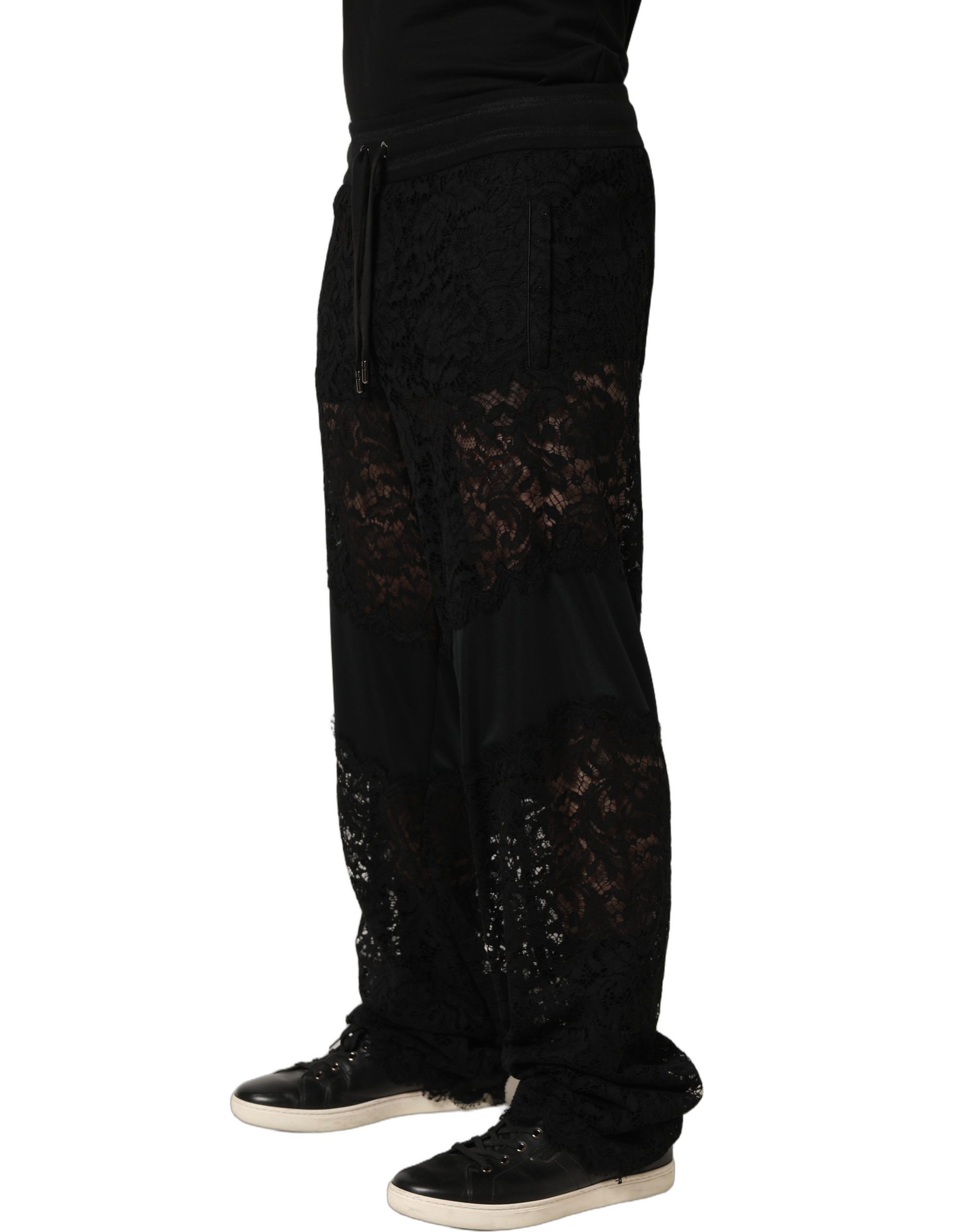 Dolce & Gabbana Black Lace Mid Waist Jogger Men Trouser Pants - Image 3