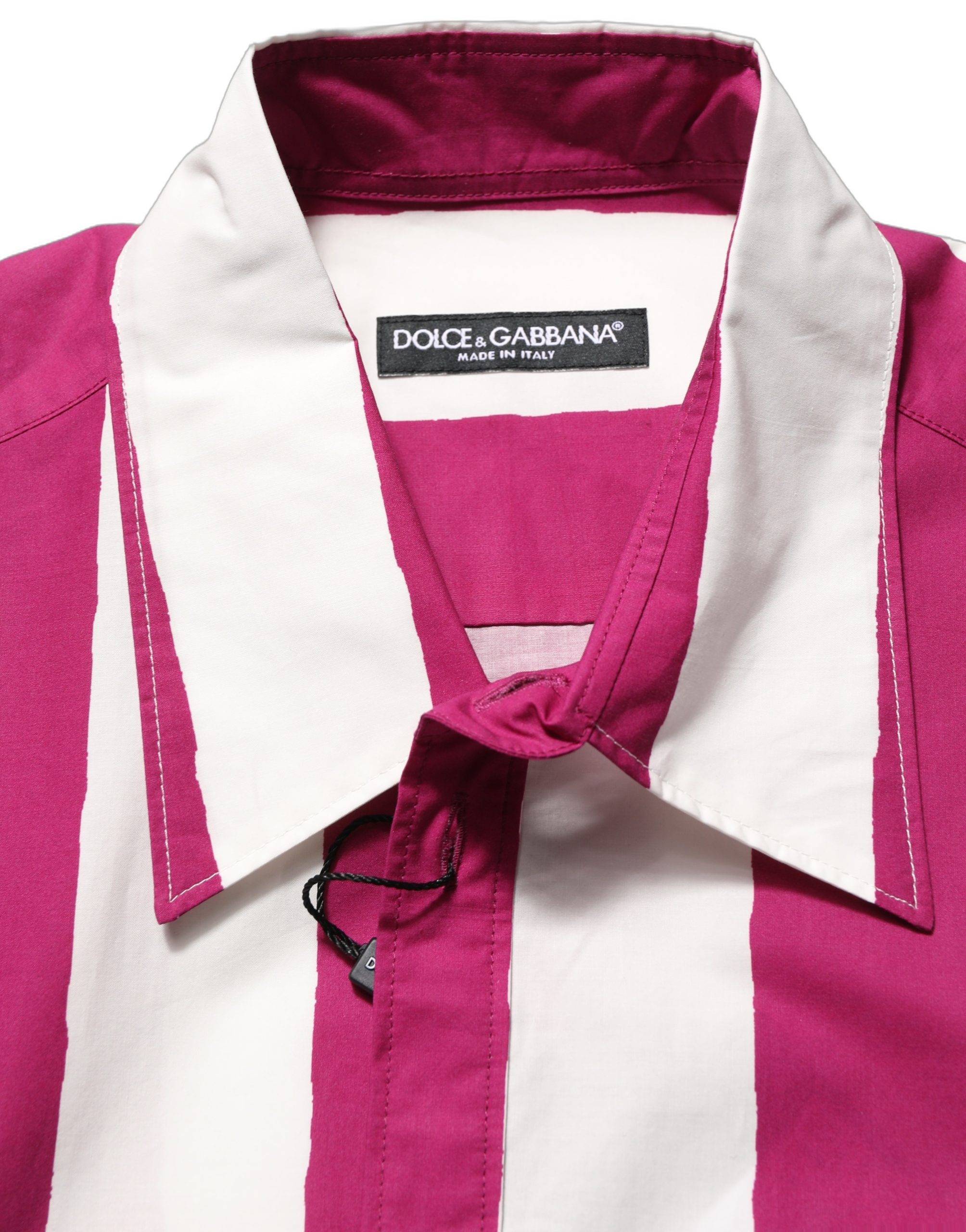 Dolce & Gabbana White Maroon Striped Men Short Sleeves Shirt - Image 5