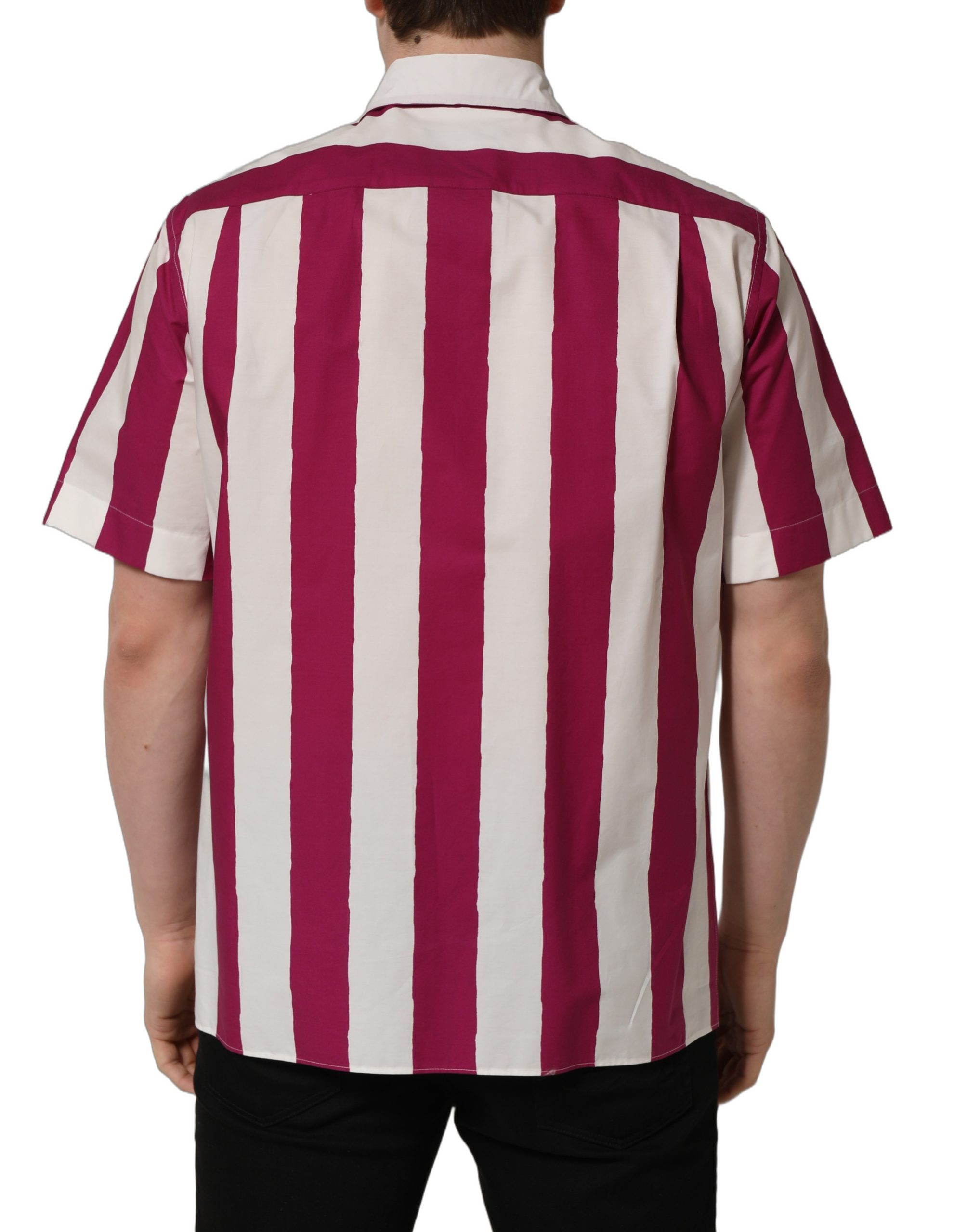 Dolce & Gabbana White Maroon Striped Men Short Sleeves Shirt - Image 4