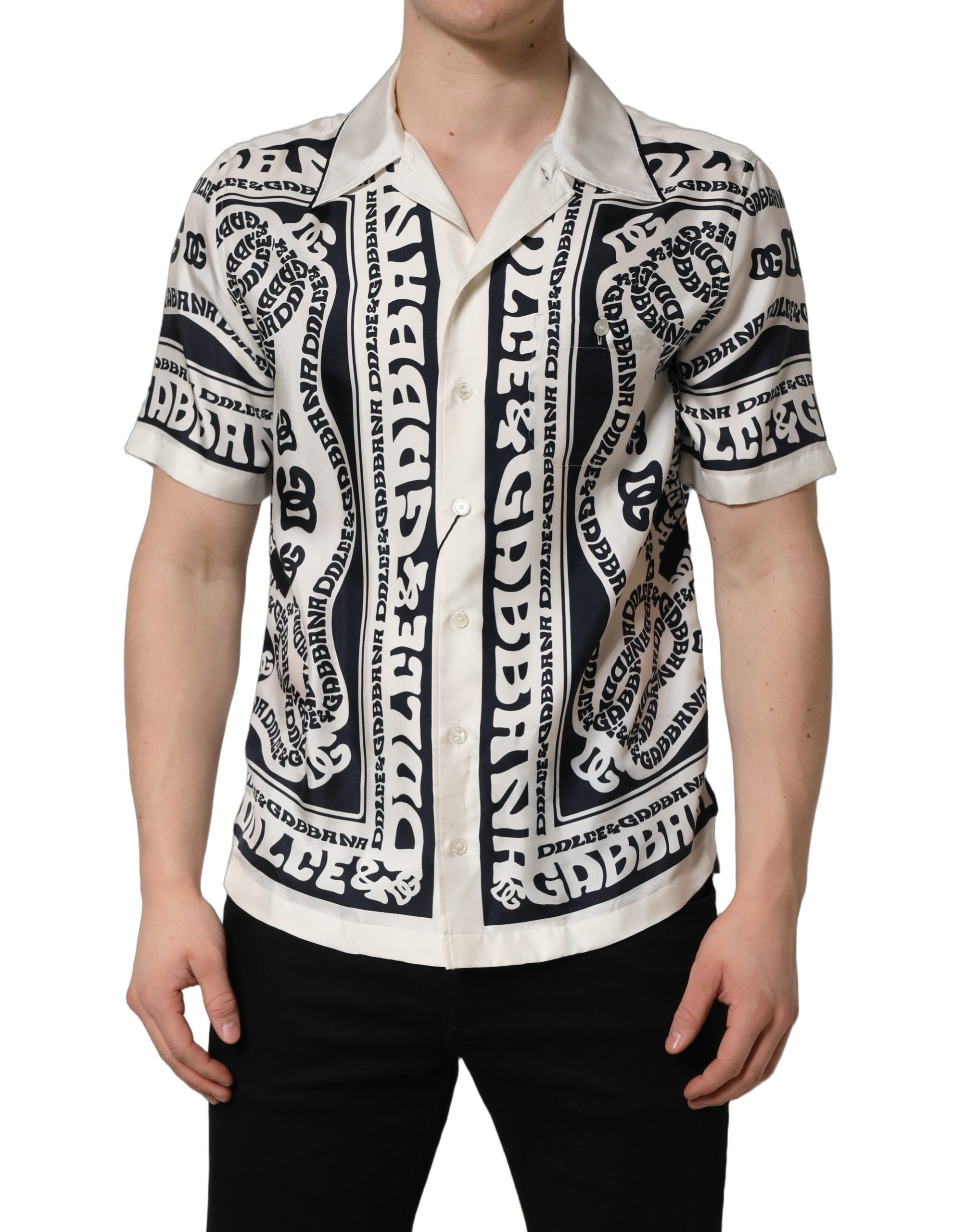 Dolce & Gabbana Black White Logo Bandana Short Sleeves Shirt - Image 2
