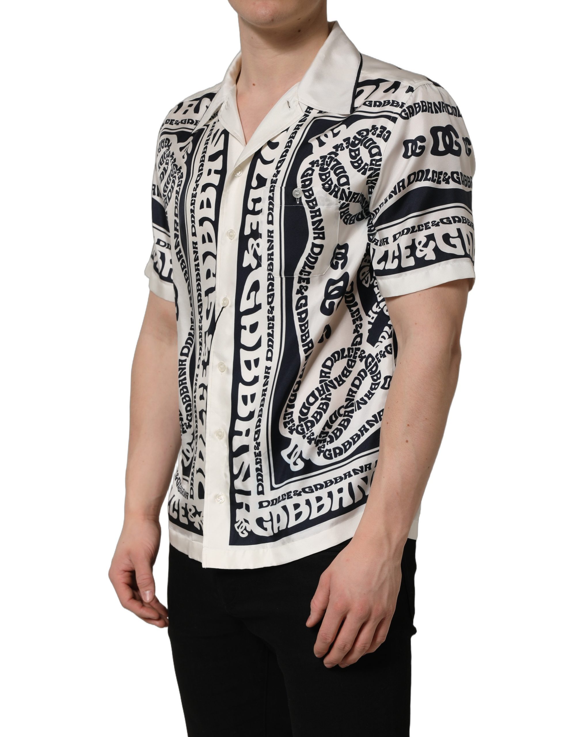 Dolce & Gabbana Black White Logo Bandana Short Sleeves Shirt - Image 3