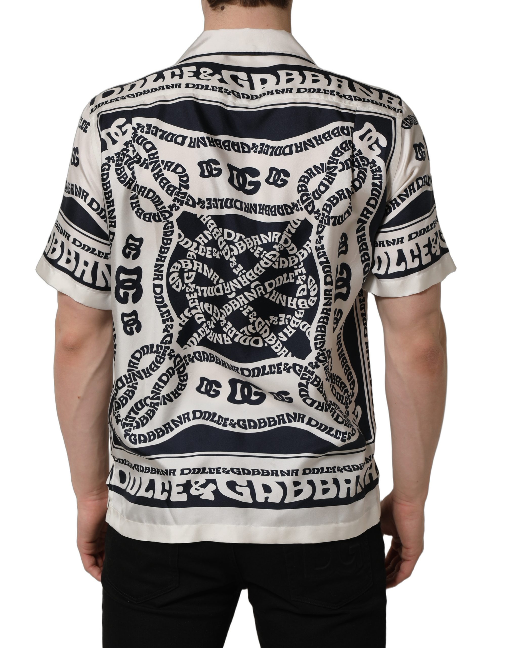 Dolce & Gabbana Black White Logo Bandana Short Sleeves Shirt - Image 4