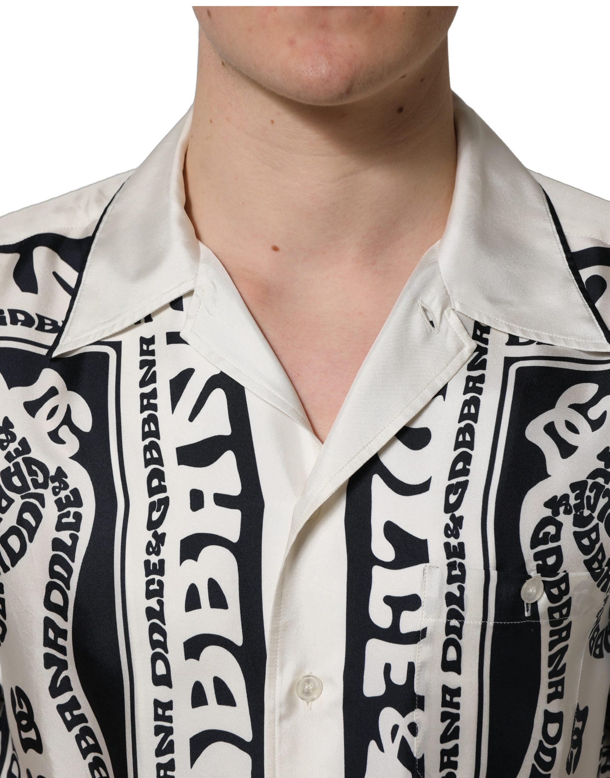 Dolce & Gabbana Black White Logo Bandana Short Sleeves Shirt - Image 5