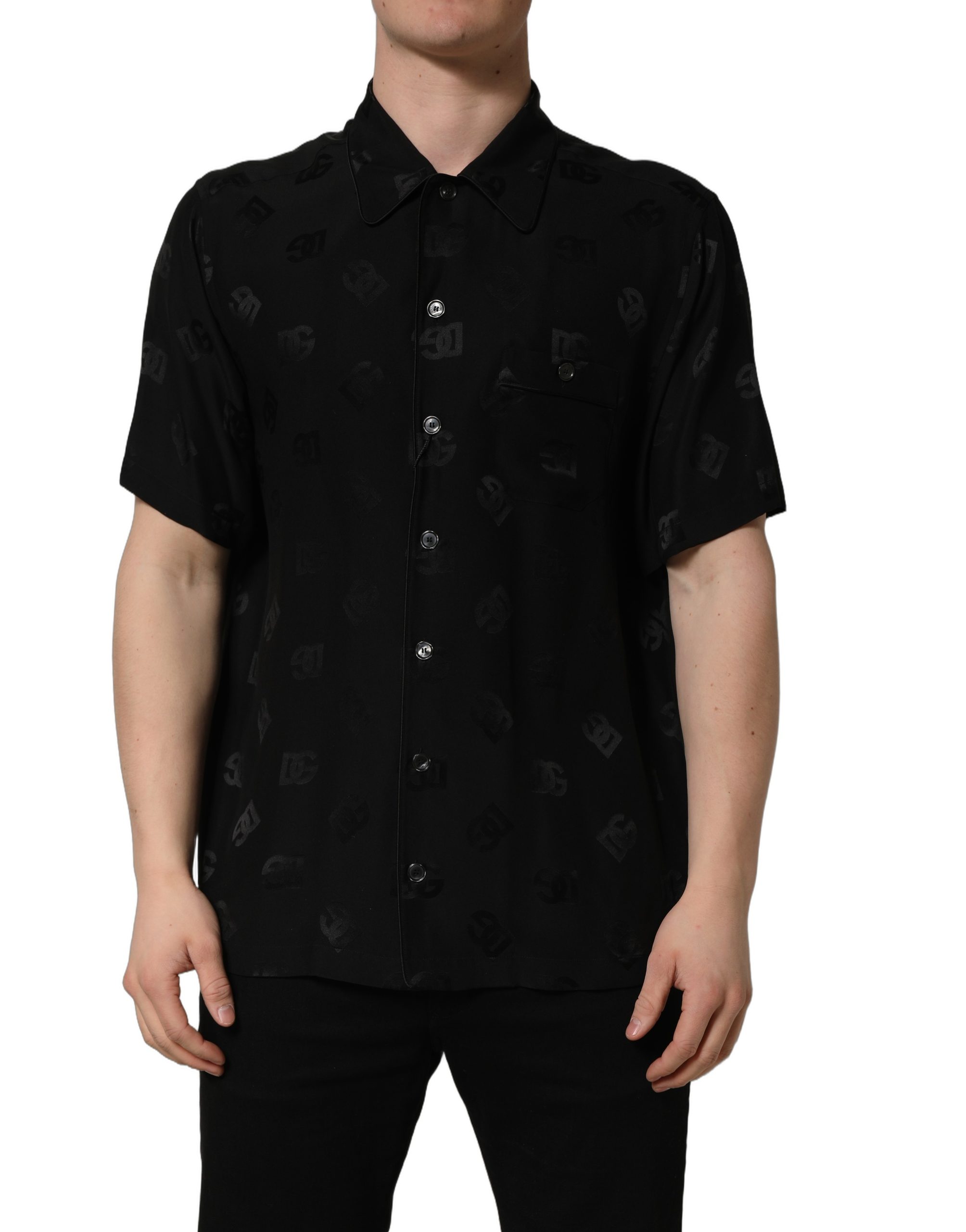 Dolce & Gabbana Black Logo Monogram Short Sleeves Men Shirt - Image 2