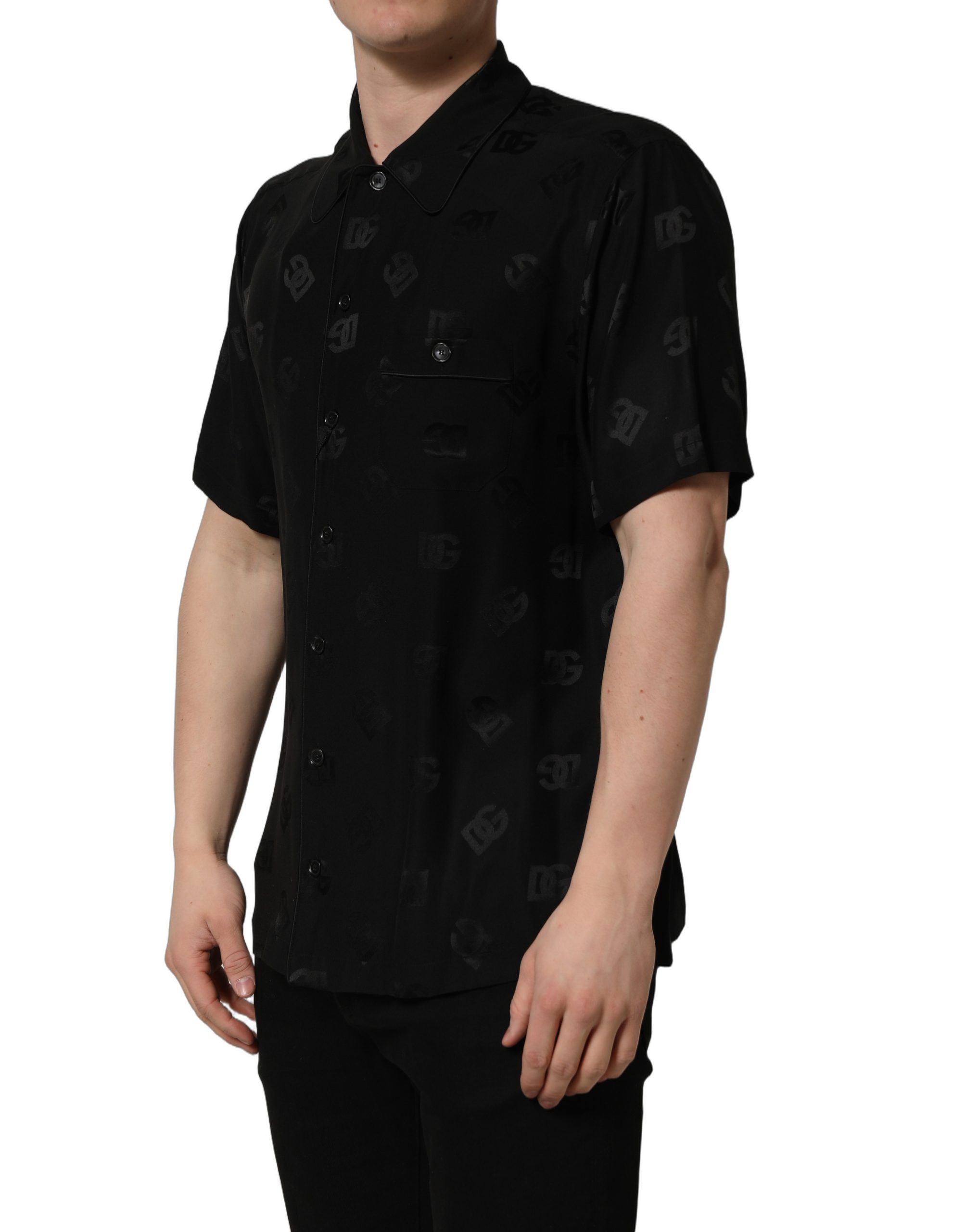 Dolce & Gabbana Black Logo Monogram Short Sleeves Men Shirt - Image 3