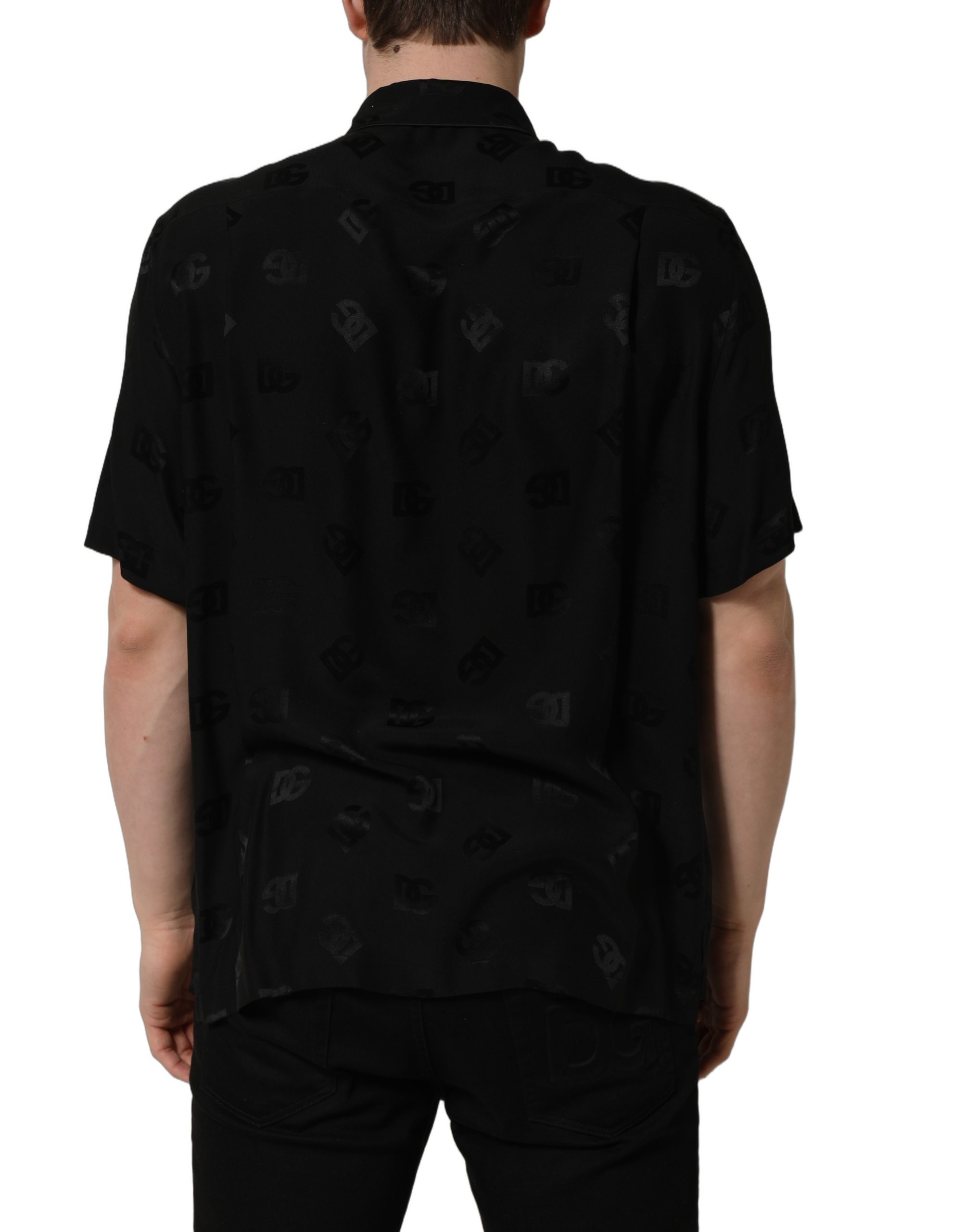 Dolce & Gabbana Black Logo Monogram Short Sleeves Men Shirt - Image 4