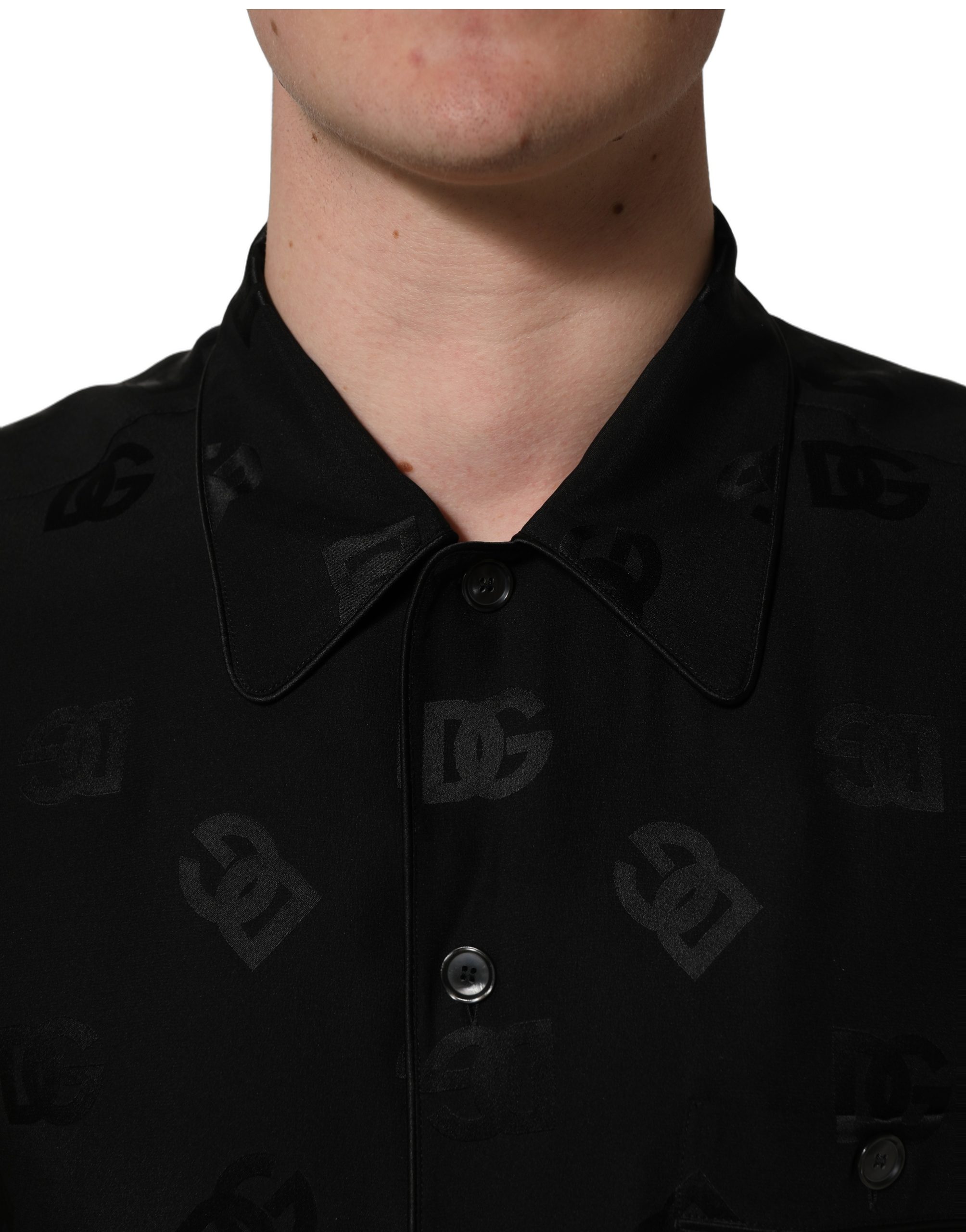 Dolce & Gabbana Black Logo Monogram Short Sleeves Men Shirt - Image 5