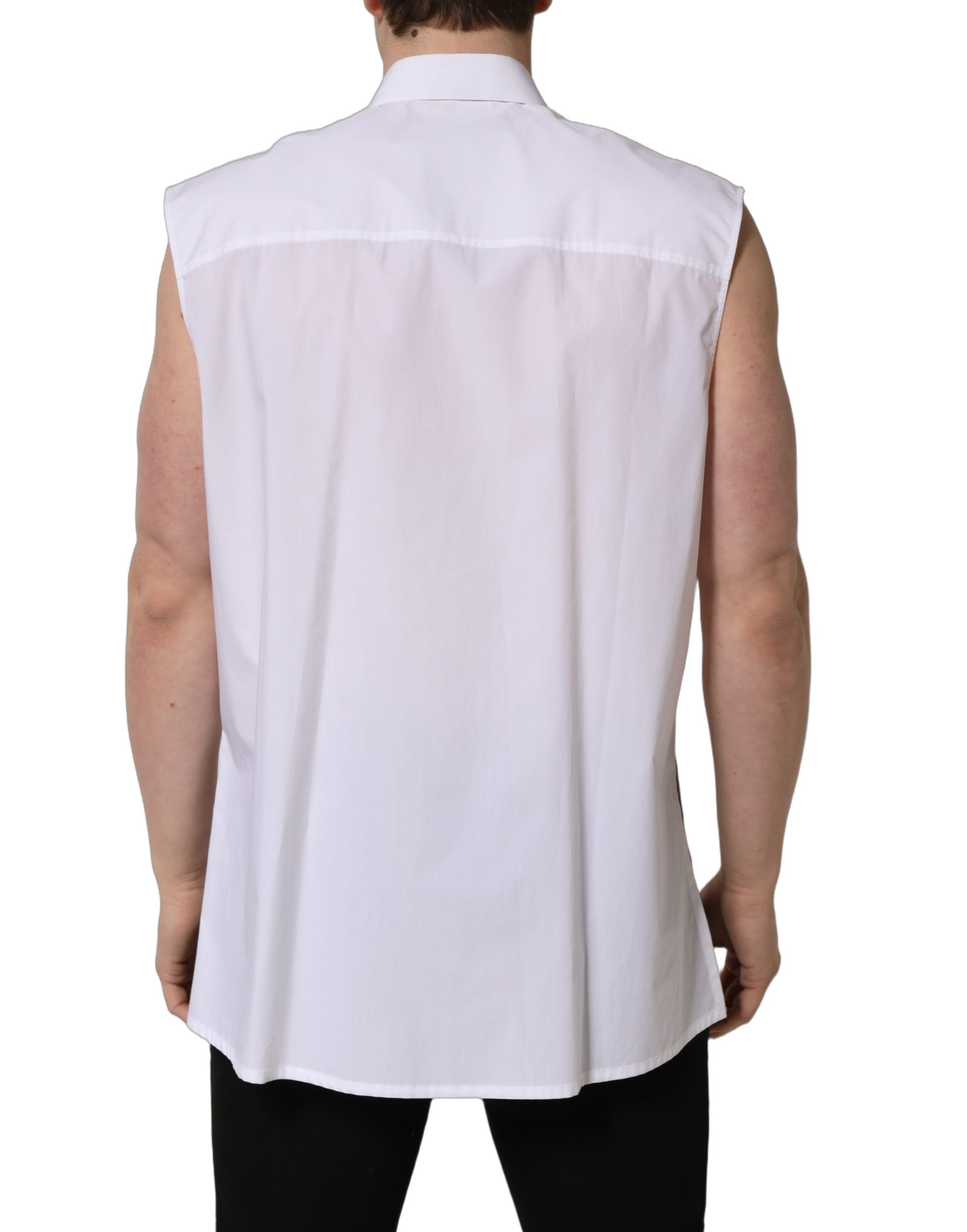 Dolce & Gabbana White Cotton Sleeveless Formal Dress Shirt - Image 4
