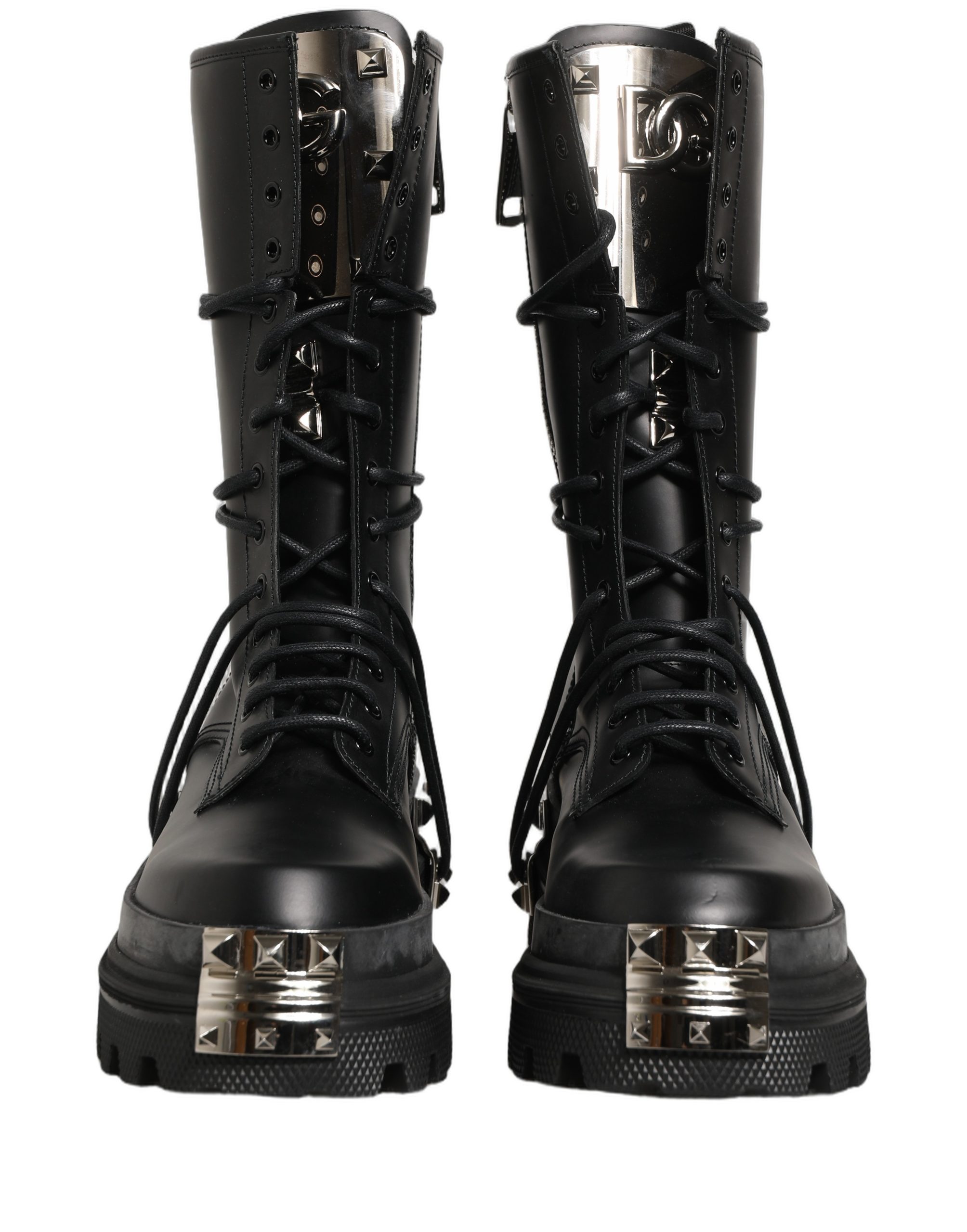 Dolce & Gabbana Black Stud Platform Combat High Boots Shoes - Image 3
